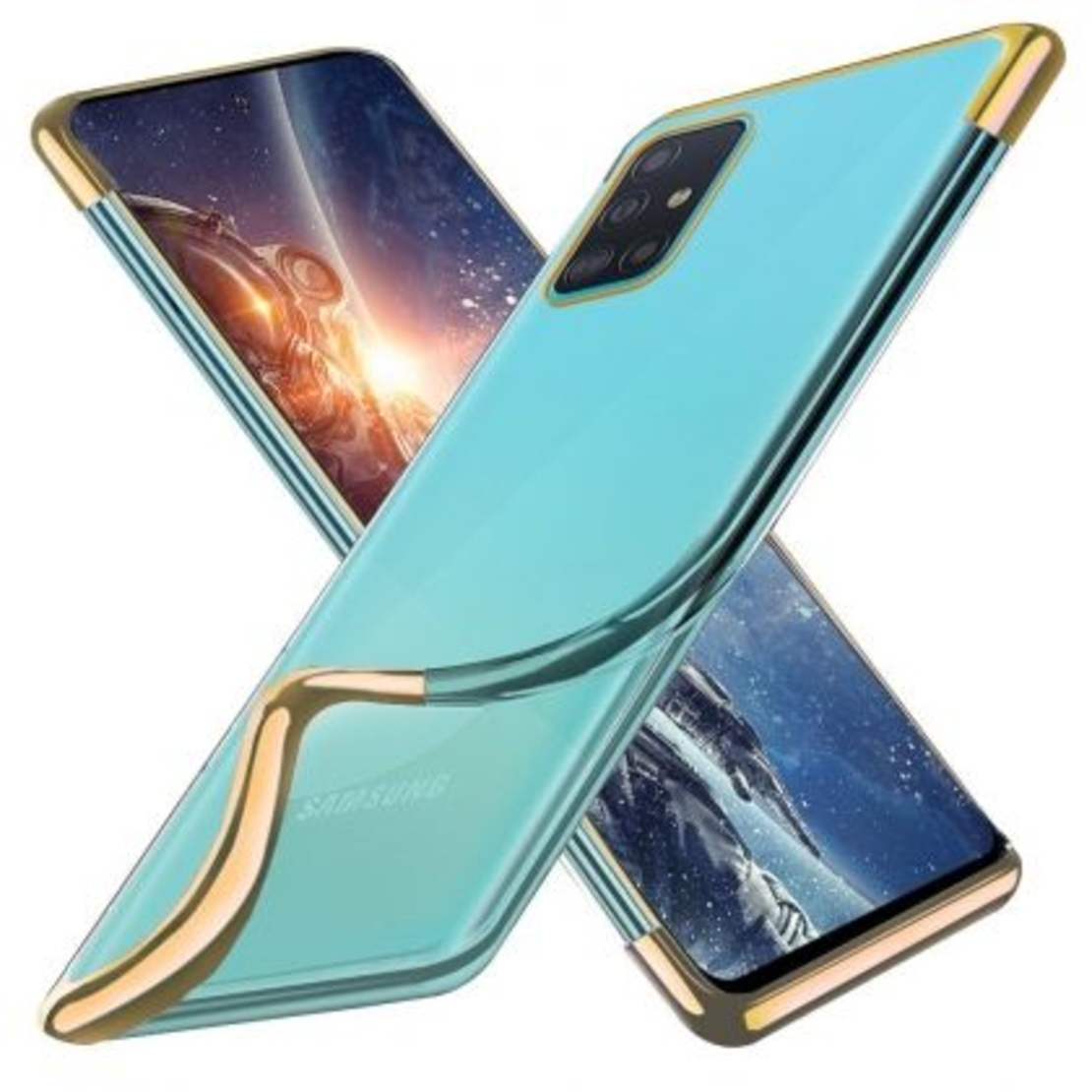Силиконов прозрачен кейс New Electro за Samsung A515 Galaxy A51, Златна гланцирана рамка, Прозрачен