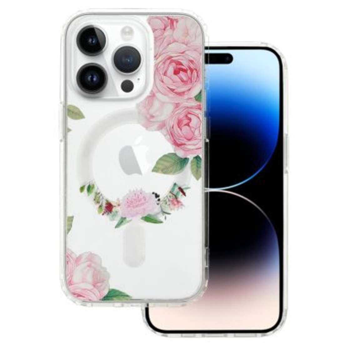 Кейс Magsafe Flower за IPhone 13 Pro Max, Прозрачен с розови рози