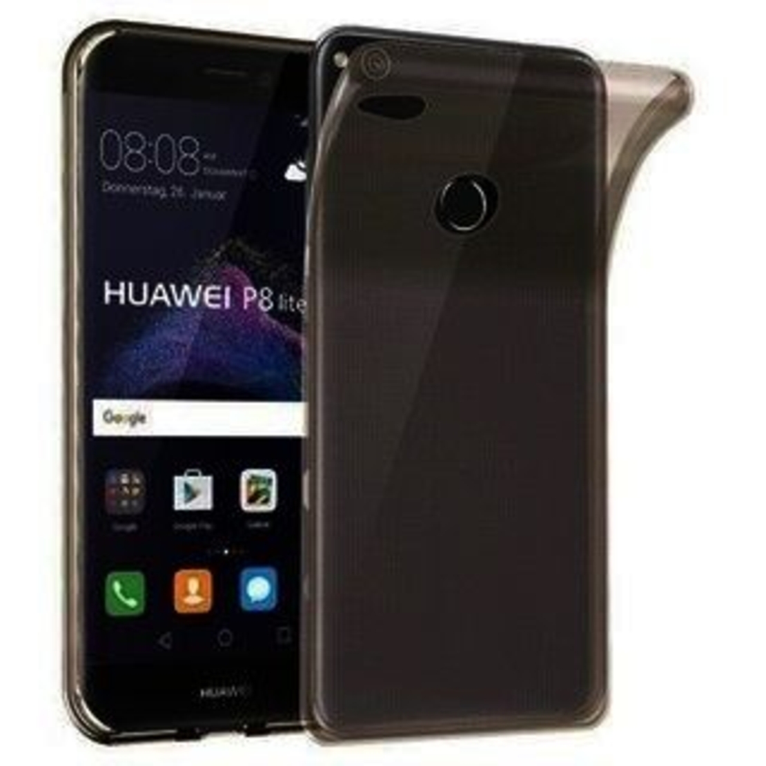 Ултра тънък силиконов гръб за Huawei Honor 8 Lite/P8Lite 2017/P9 Lite 2017, Черен/Прозрачен