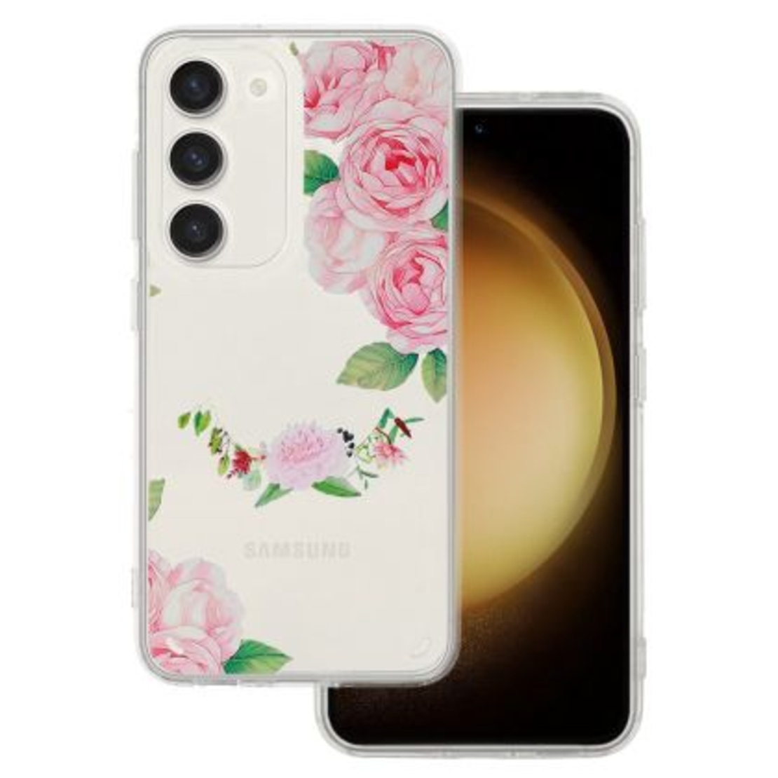 Кейс Tel Protect Flower, за Samsung Galaxy A14 4G/5G, Защита около камерата, Прозрачен с розови рози