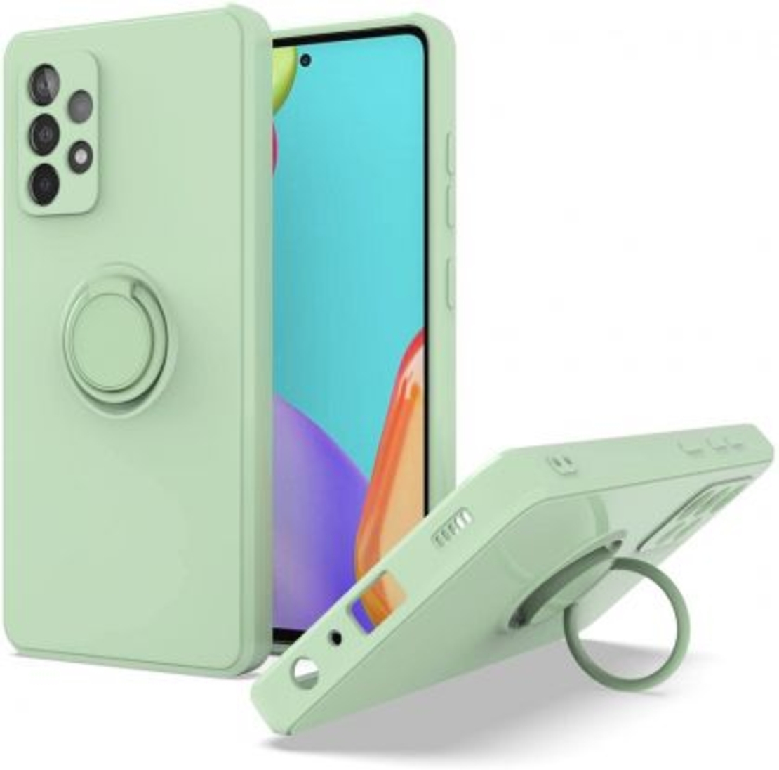 Кейс Vennus Silicone Ring за Samsung Galaxy A52/A52S 4G/5G, Метален ринг, Защита около камерата, Бледо зелен