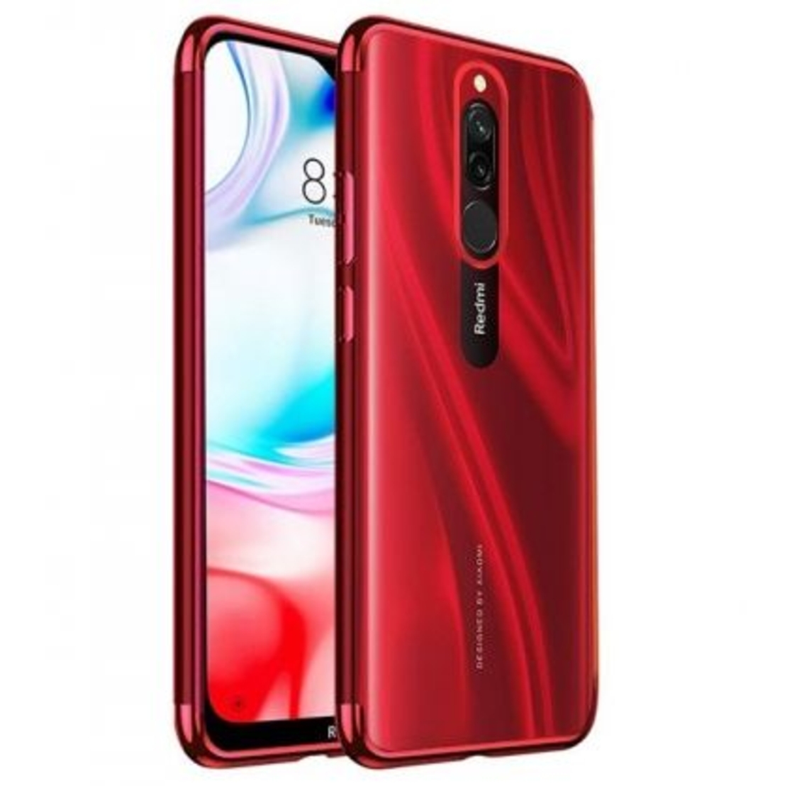 Силиконов прозрачен кейс New Electro за Xiaomi Redmi 8, Червена гланцирана рамка, Прозрачен