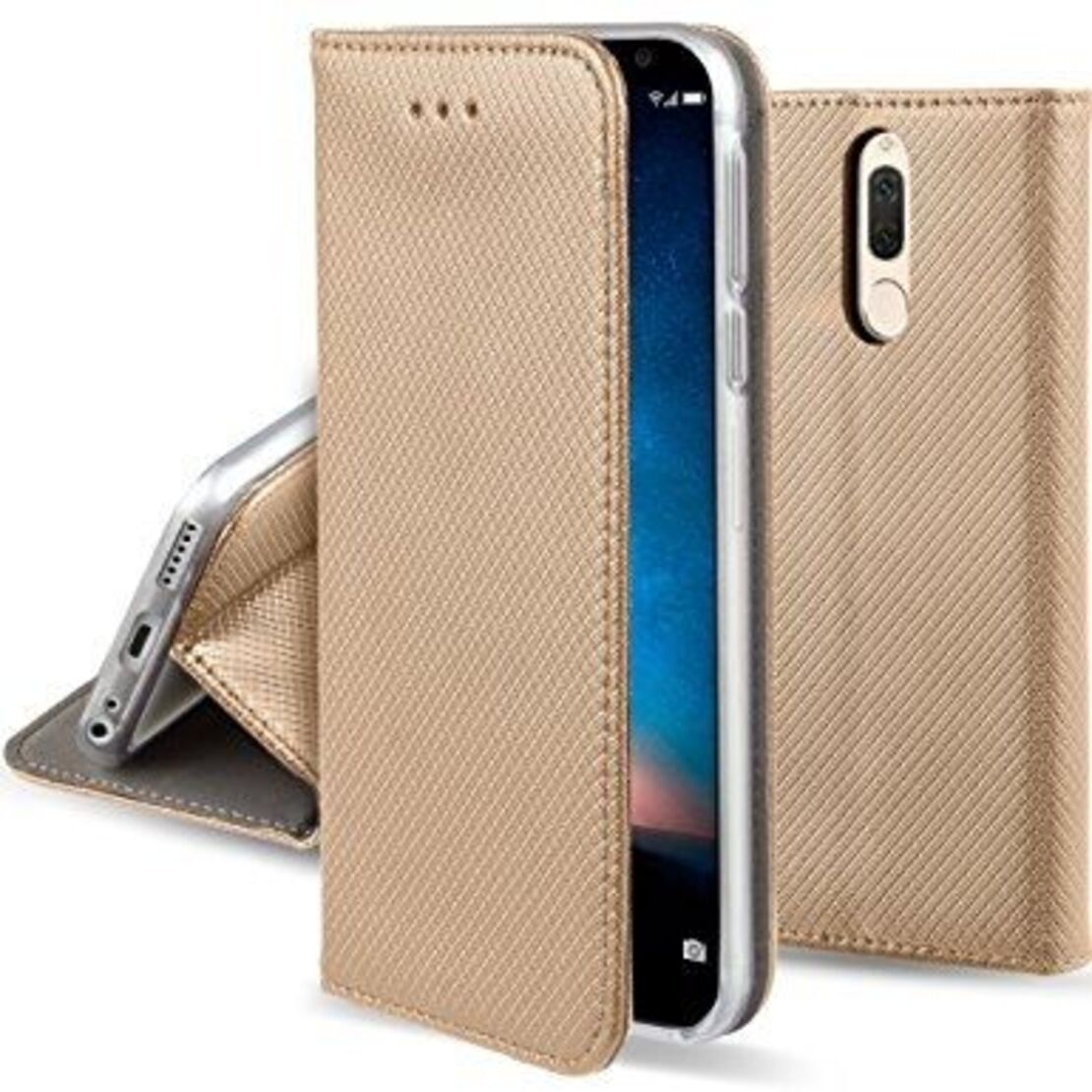 Кожен калъф Flip Book Smart за Huawei Mate 10 Lite, Златен