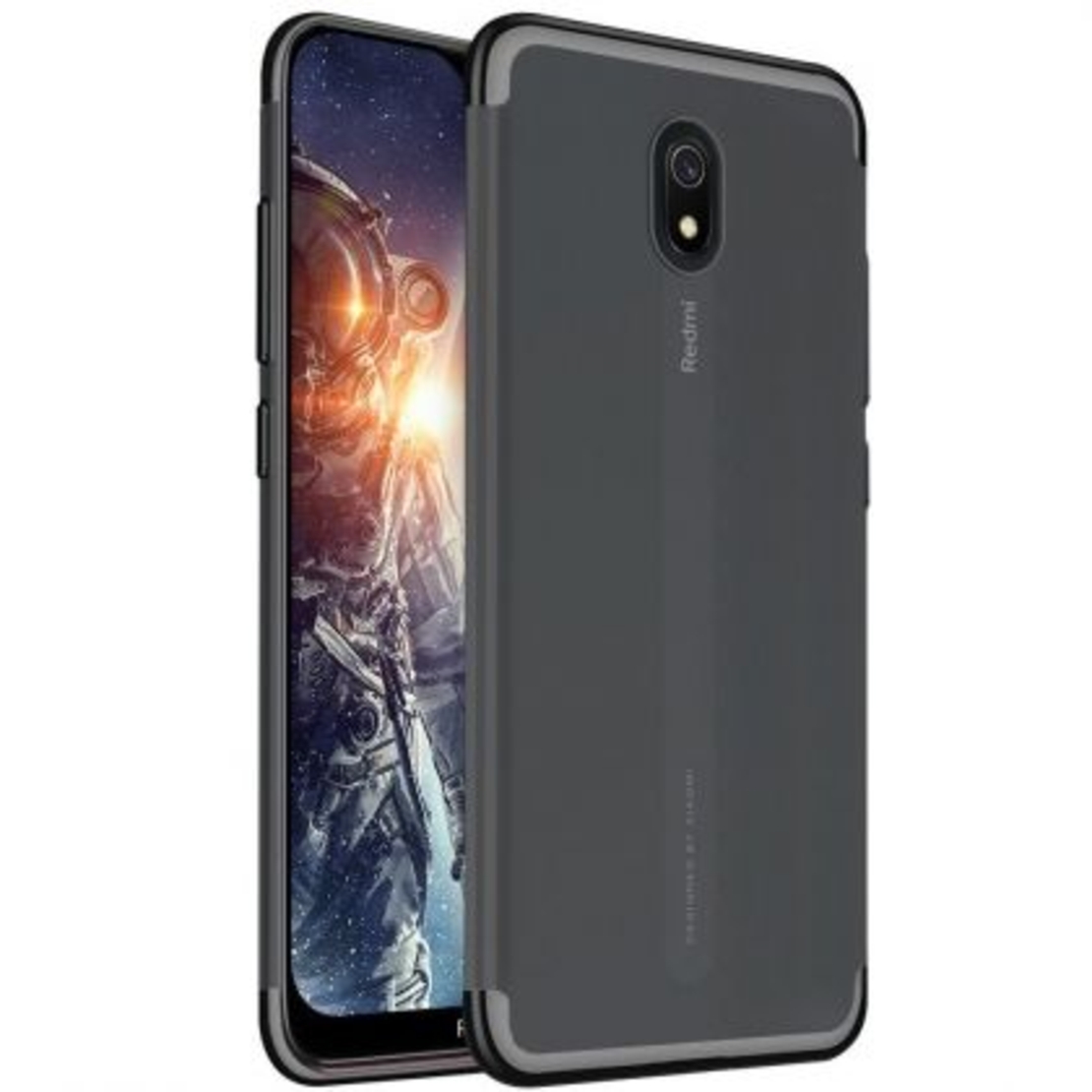 Силиконов прозрачен кейс New Electro за Xiaomi Redmi 8A, Черна гланцирана рамка, Прозрачен