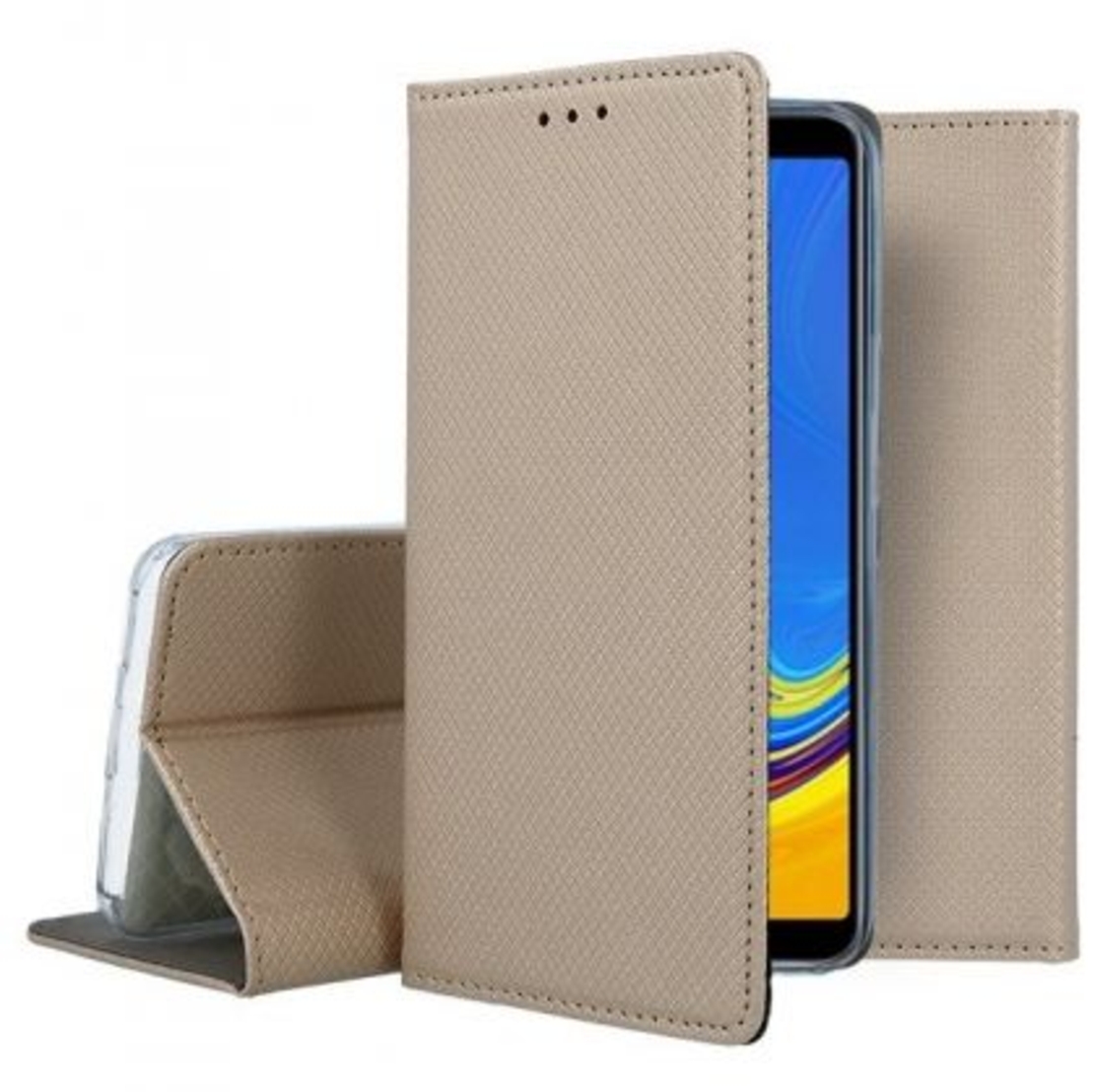 Кожен калъф Flip Book Smart за Samsung A750 Galaxy A7 2018, Златен