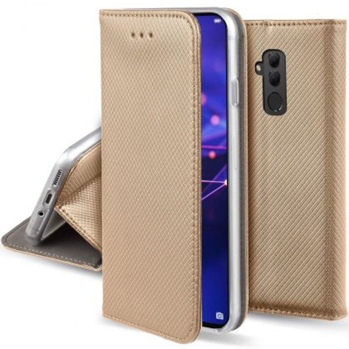 Кожен калъф Flip Book Smart за Huawei Mate 20 Lite, Златен