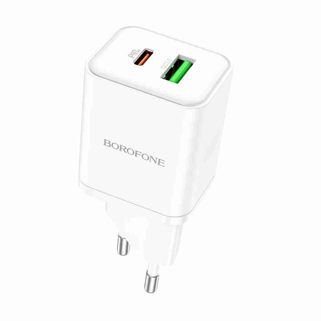 Зарядно адаптер Borofone, BN7 USB+Type C, QC3.0 PD20W, Бързо зареждане, Бяло