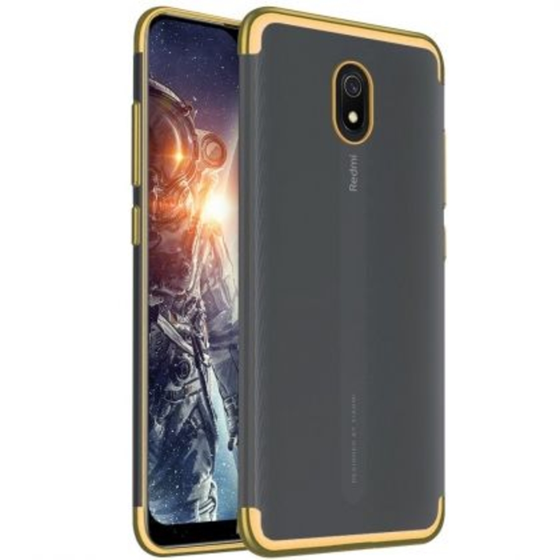 Силиконов прозрачен кейс New Electro за Xiaomi Redmi 8A, Златна гланцирана рамка, Прозрачен