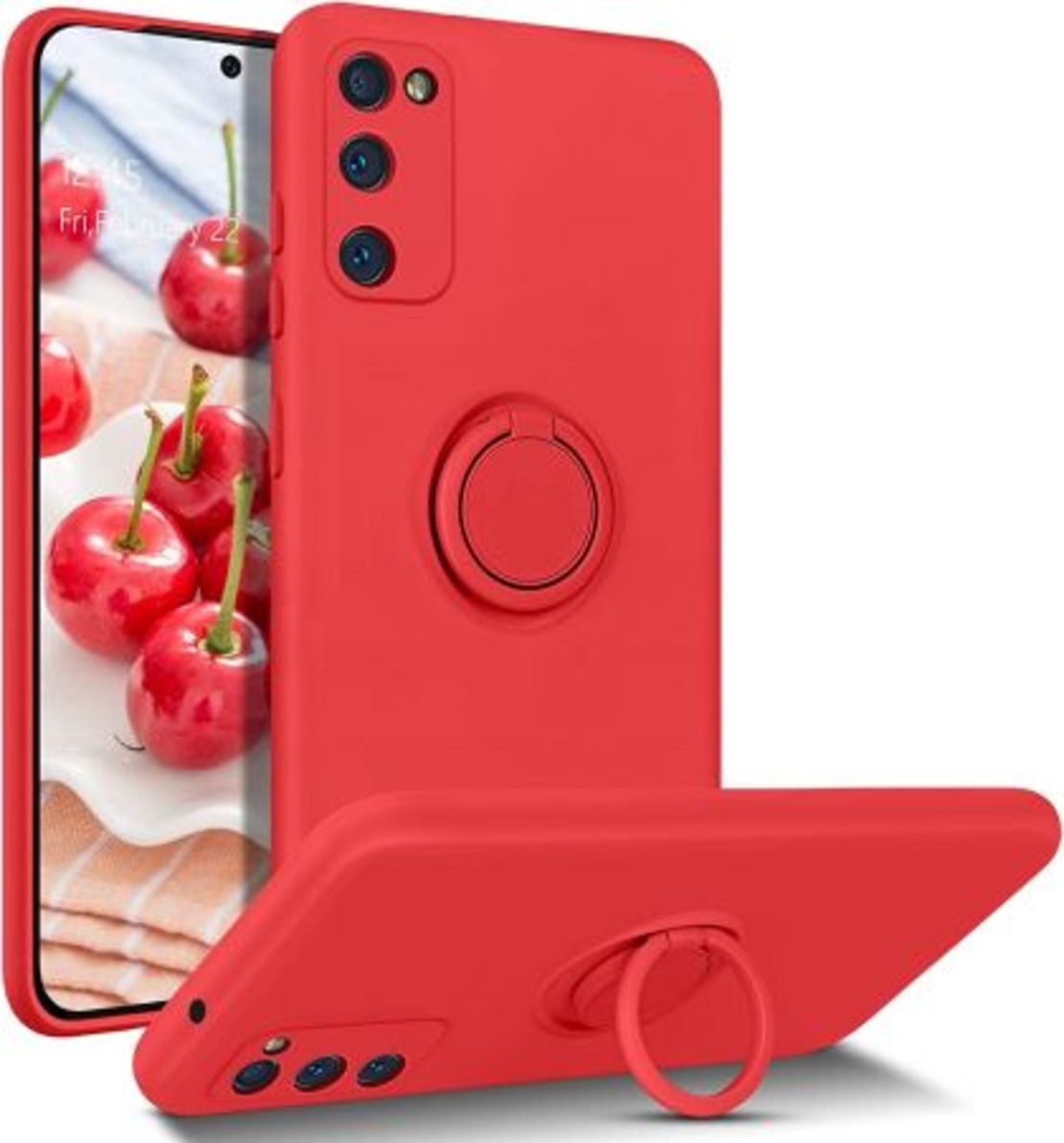 Кейс Vennus Silicone Ring, за Samsung Galaxy S21 FE, Метален ринг, Защита около камерата, Червен