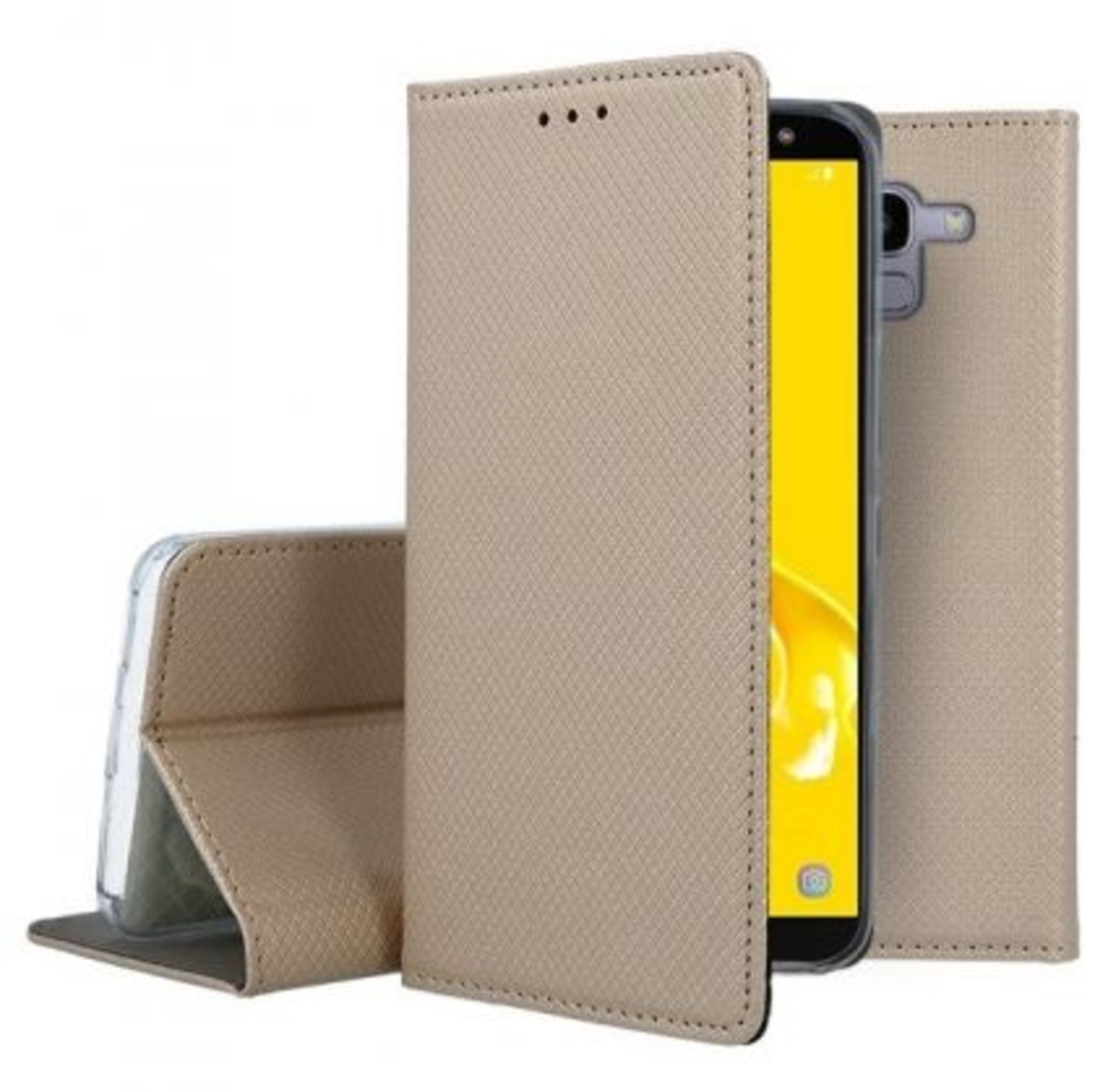 Кожен калъф Flip Book Smart за Samsung J600 Galaxy J6 2018, Златен
