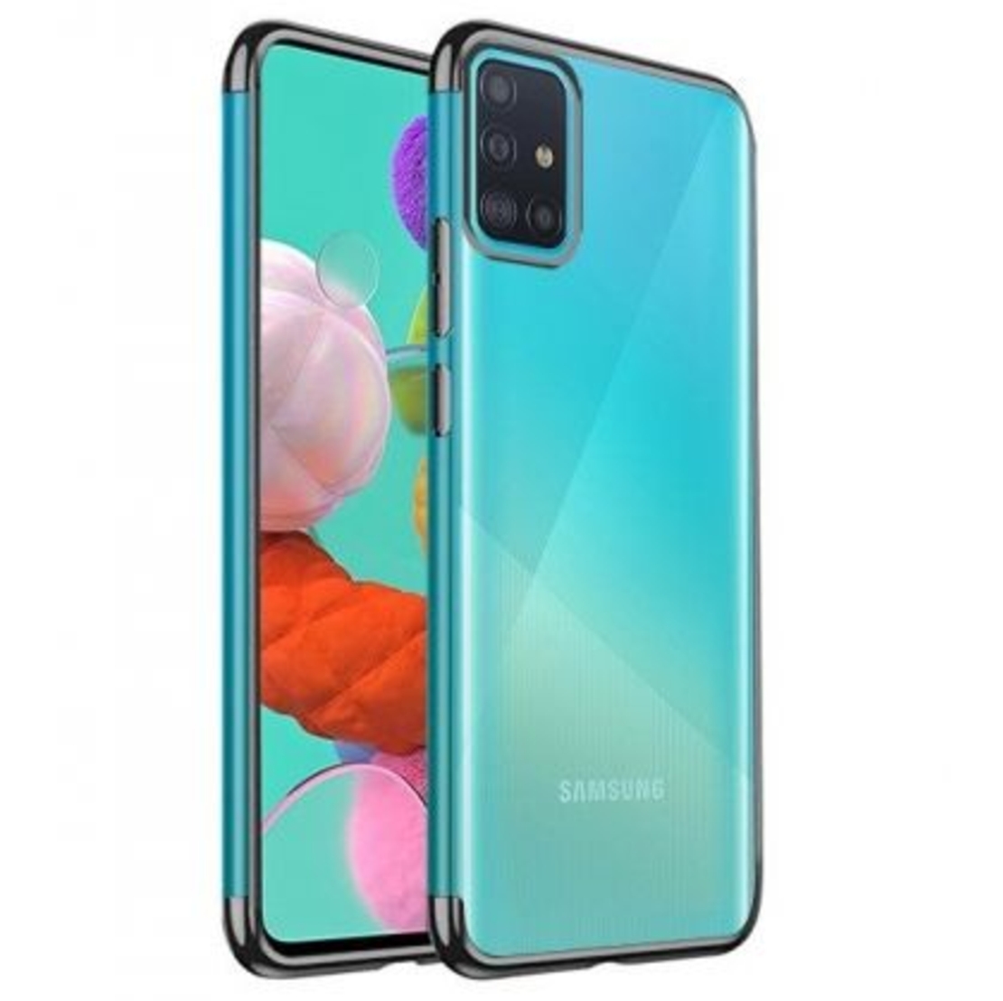 Силиконов прозрачен кейс New Electro за Samsung A515 Galaxy A51, Черна гланцирана рамка, Прозрачен