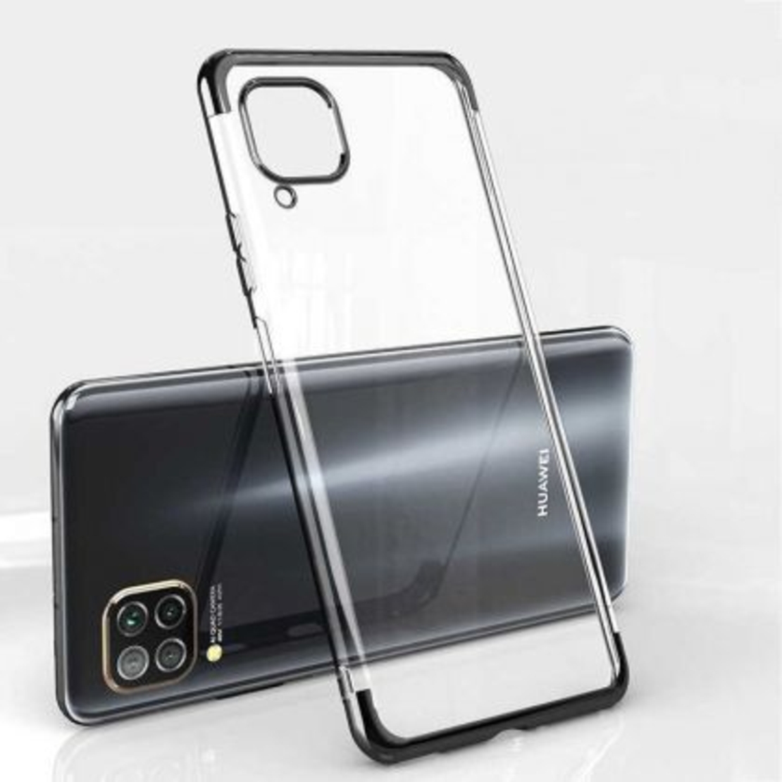 Силиконов прозрачен кейс New Electro за Huawei P40 Lite, Черна гланцирана рамка, Прозрачен
