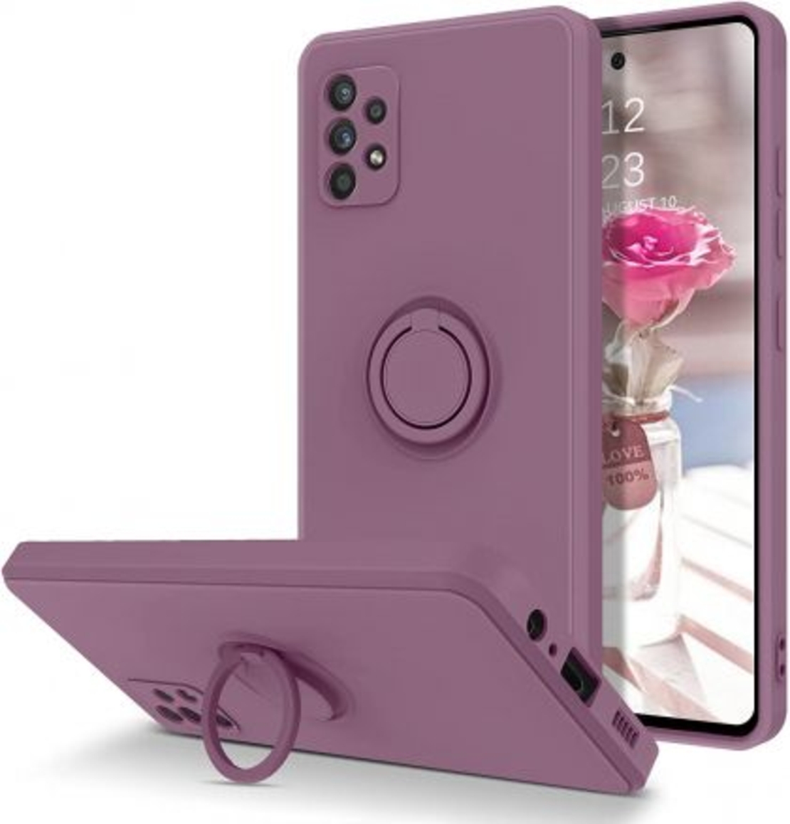 Кейс Vennus Silicone Ring за Samsung Galaxy A52/A52S 4G/5G, Метален ринг, Защита около камерата, Лилав