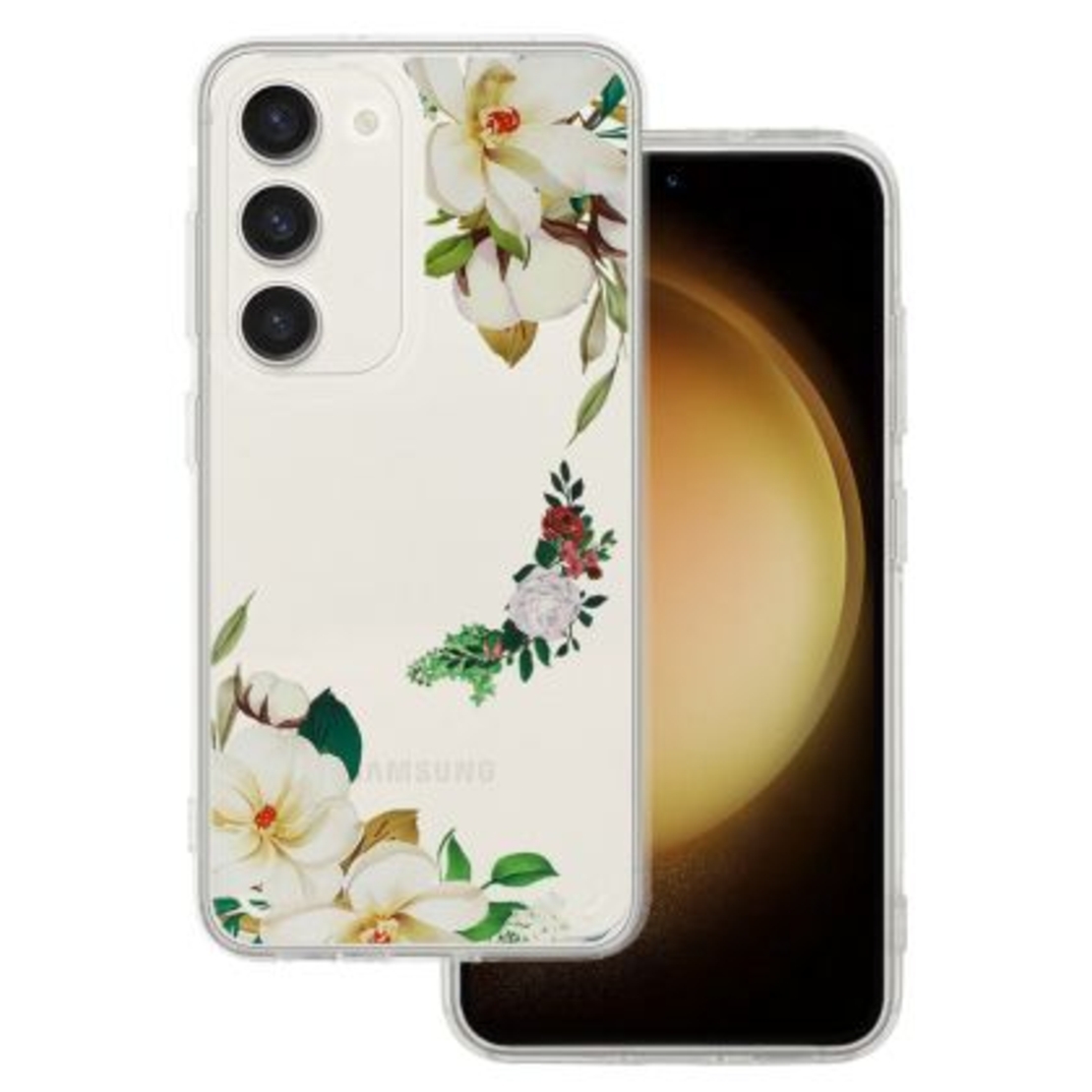 Кейс Tel Protect Flower, за Samsung Galaxy S21 FE, Защита около камерата, Прозрачен с бели цветя