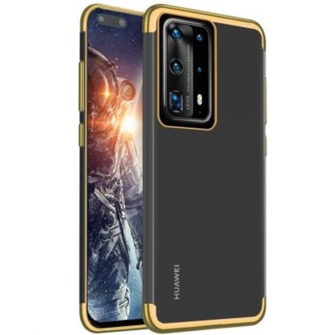 Силиконов прозрачен кейс New Electro за Huawei P40 Pro, Златна гланцирана рамка, Прозрачен