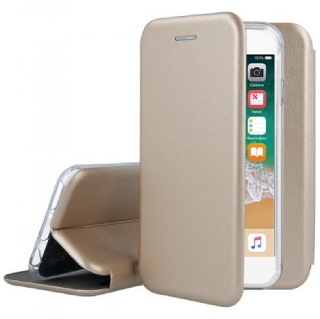 Луксозен кожен калъф Vennus Soft Book Prestige за IPhone 7/8/SE 2020, Златен