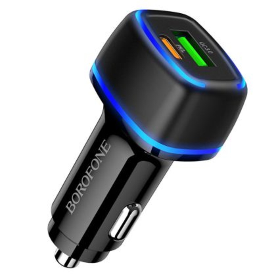 Зарядно устройство за автомобил Borofone BZ14A Mercury , USB+Type C, QC3.0, PD20W 3A, Бързо зареждане, Черно
