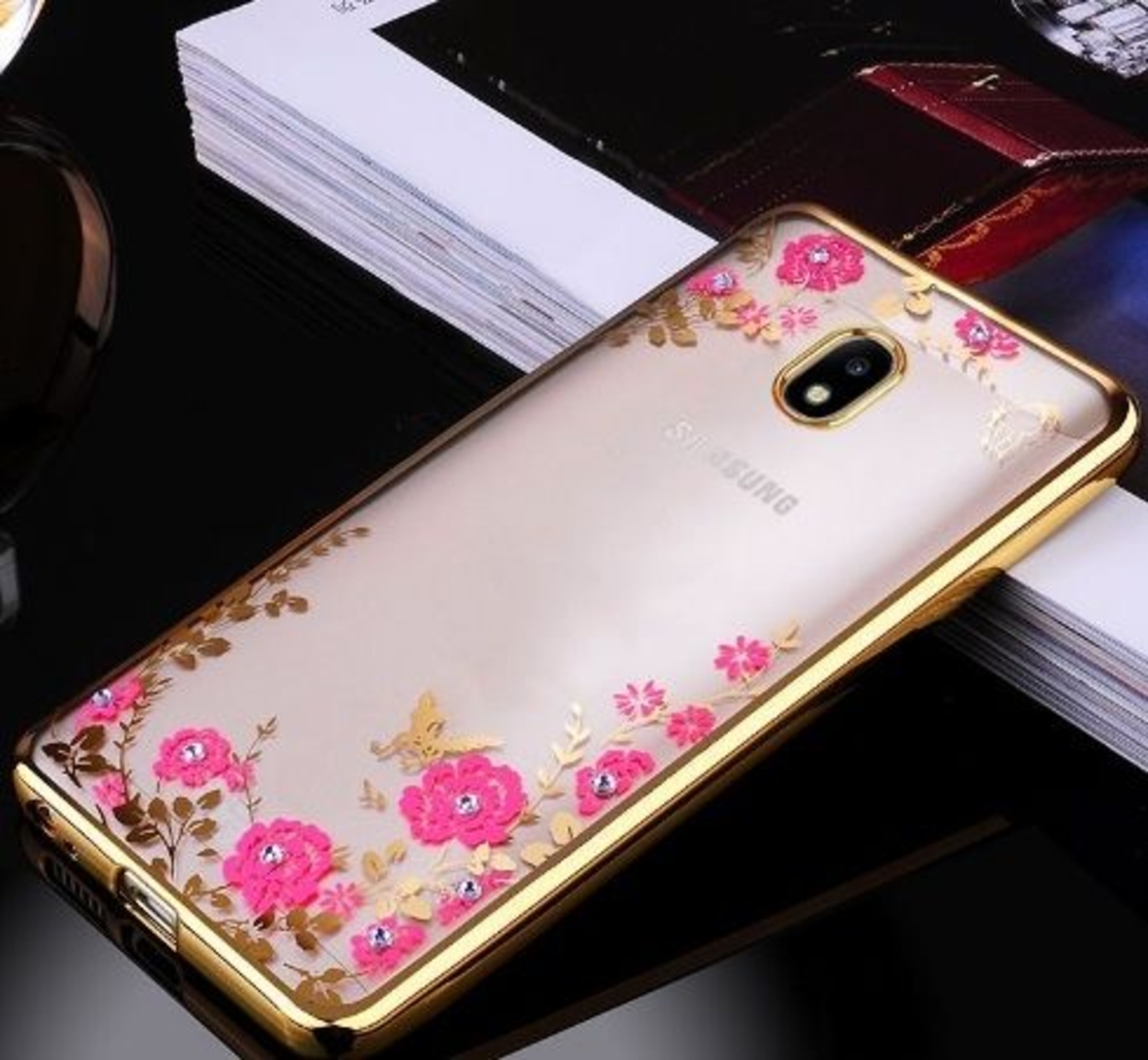 Луксозен гръб Flowers с камъни за Samsung J730F Galaxy J7 (2017), Златен