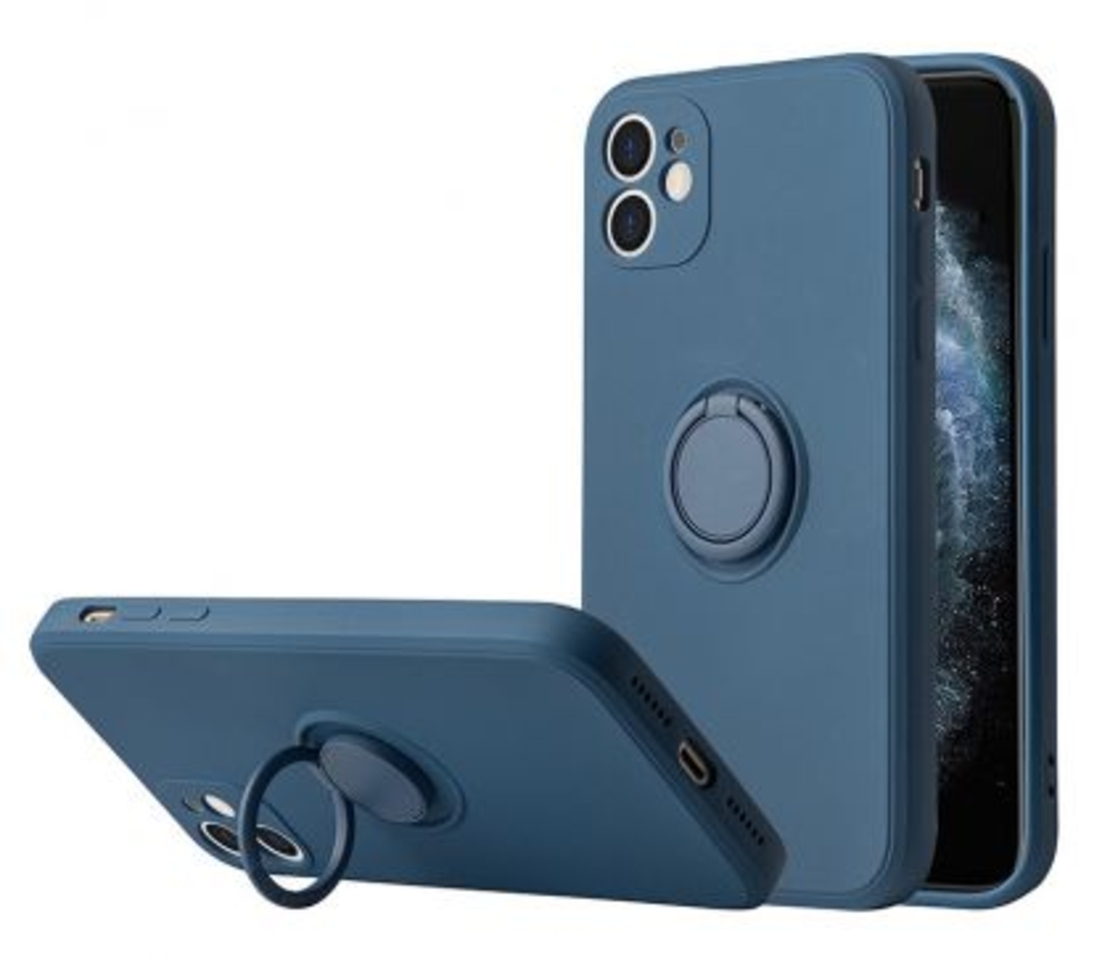 Кейс Vennus Silicone Ring за IPhone 11, Метален ринг, Защита около камерата, Син