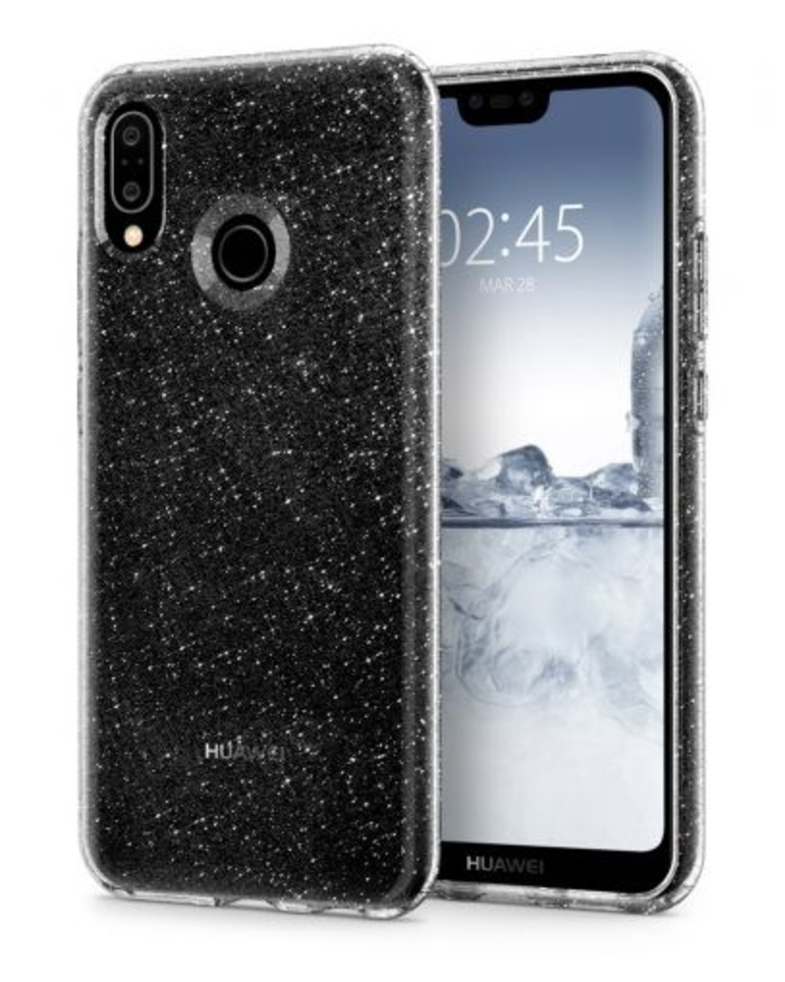 Силиконов гръб Lily Crystal Glitter за Huawei P Smart 2019, Черен прозрачен