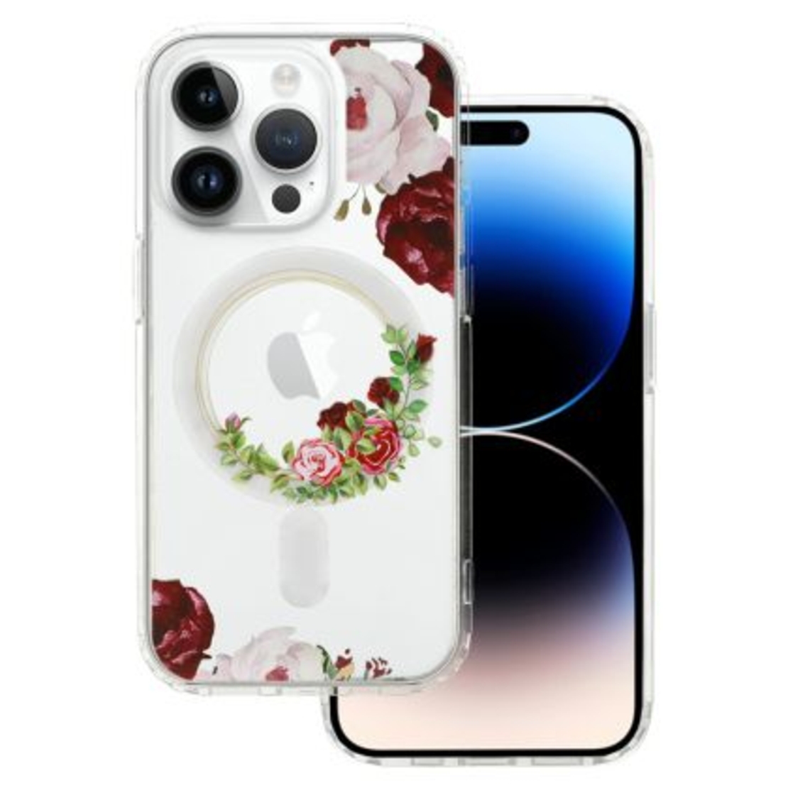 Кейс Magsafe Flower за IPhone 14, Прозрачен с червени рози