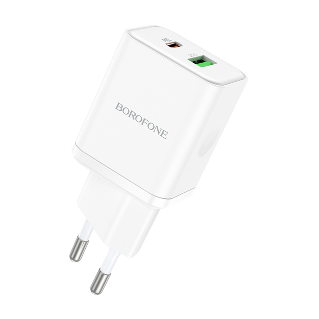 Зарядно адаптер Borofone, BN7 USB+Type C, QC3.0 PD20W, Бързо зареждане, Бяло