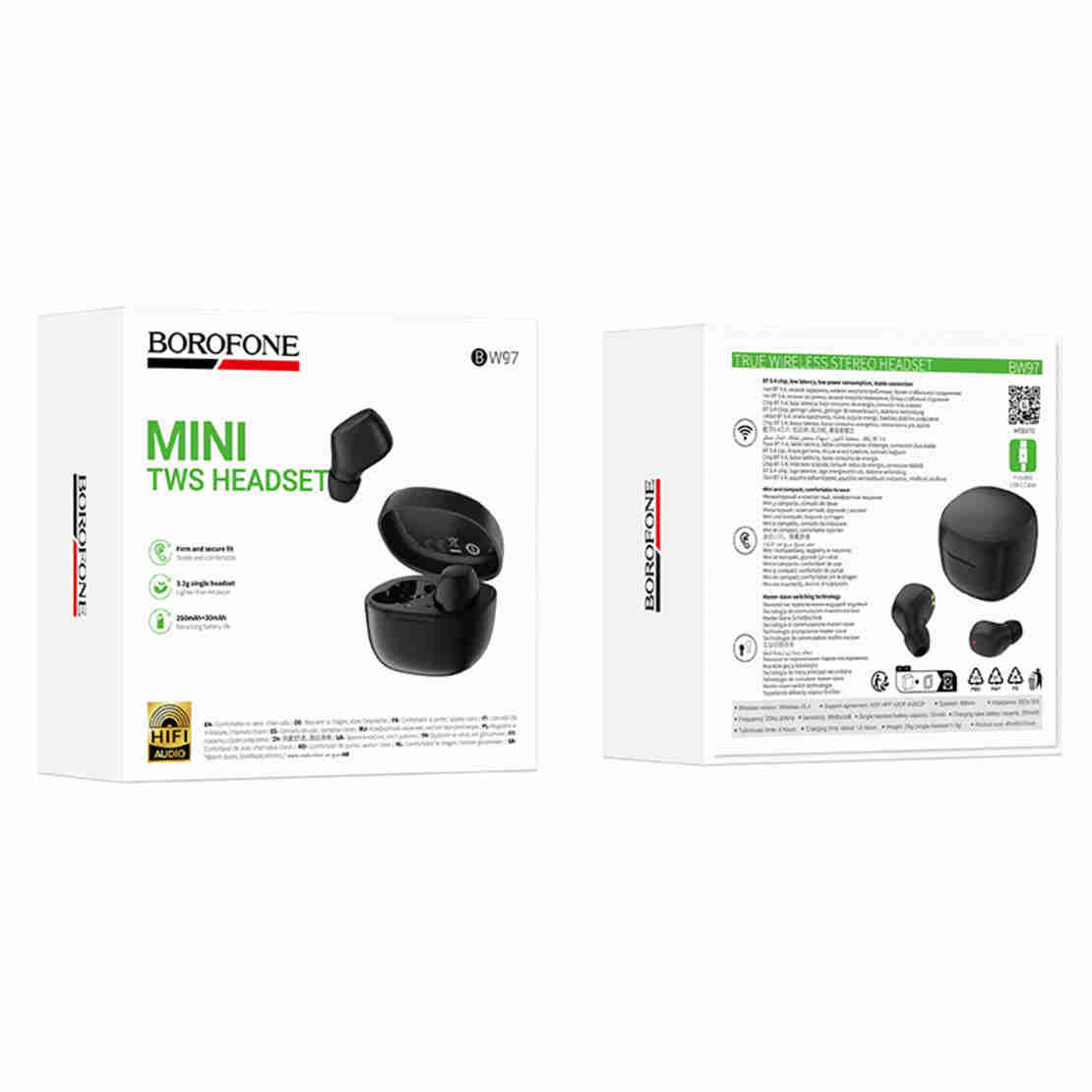 Безжични слушалки Borofone, Bluetooth TWS Earphones BW97 Clear, Черни