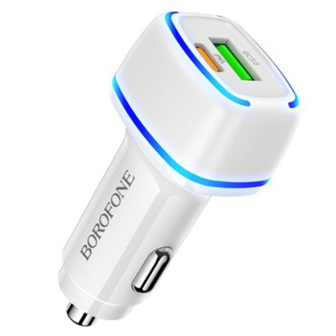 Зарядно устройство за автомобил Borofone BZ14A Mercury , USB+Type C, QC3.0, PD20W 3A, Бързо зареждане, Бяло