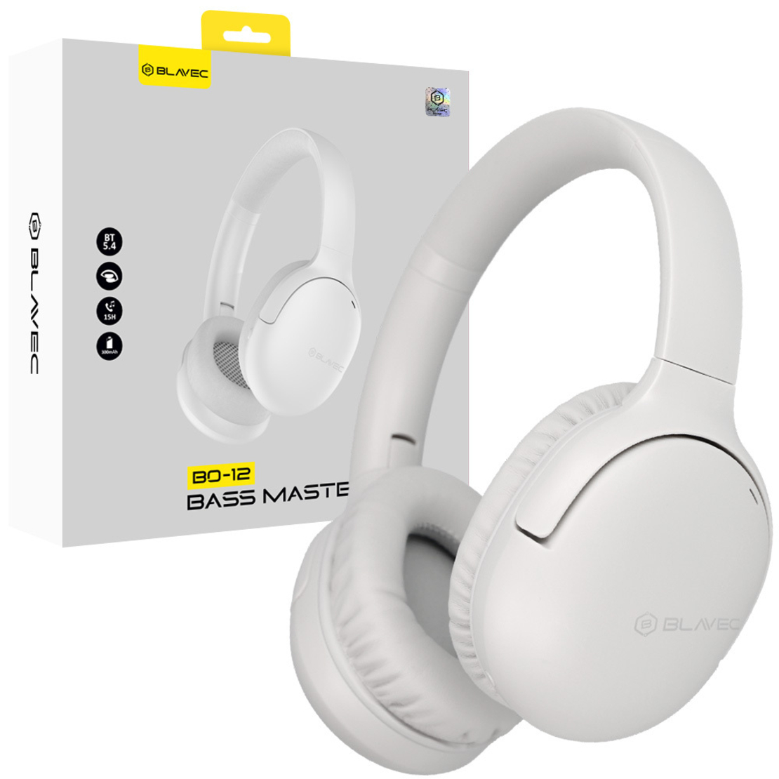 Слушалки Blavec, Headphones Bluetooth BO12 Bass Master, (BO12-B), Бели