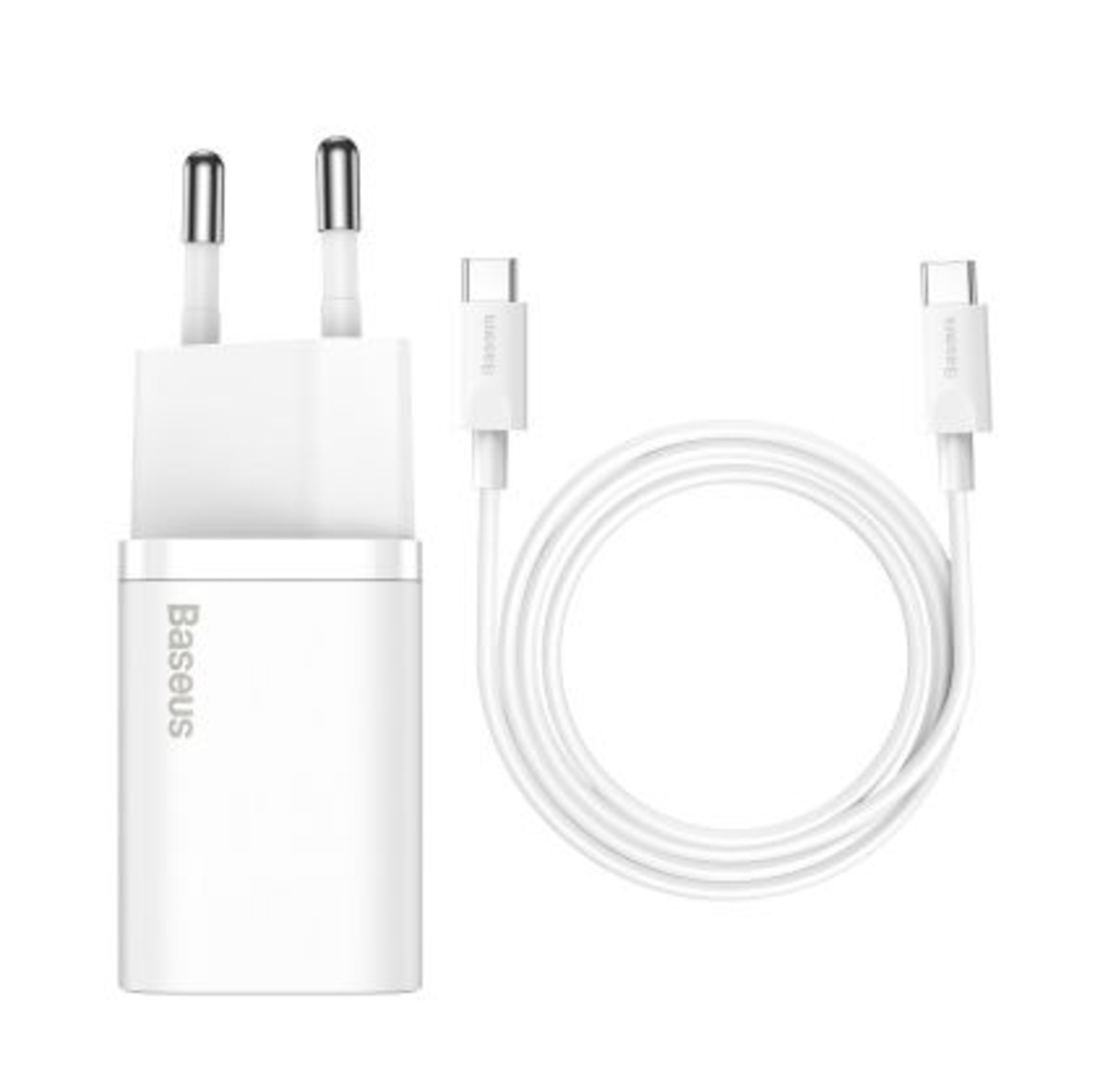 Мрежово зарядно Baseus, Super Si 1C, Type C, QC 3.0, PD 25W+3A кабел Type C-Type C (TZCCSUP-L02), Бързо зареждане, Бяло