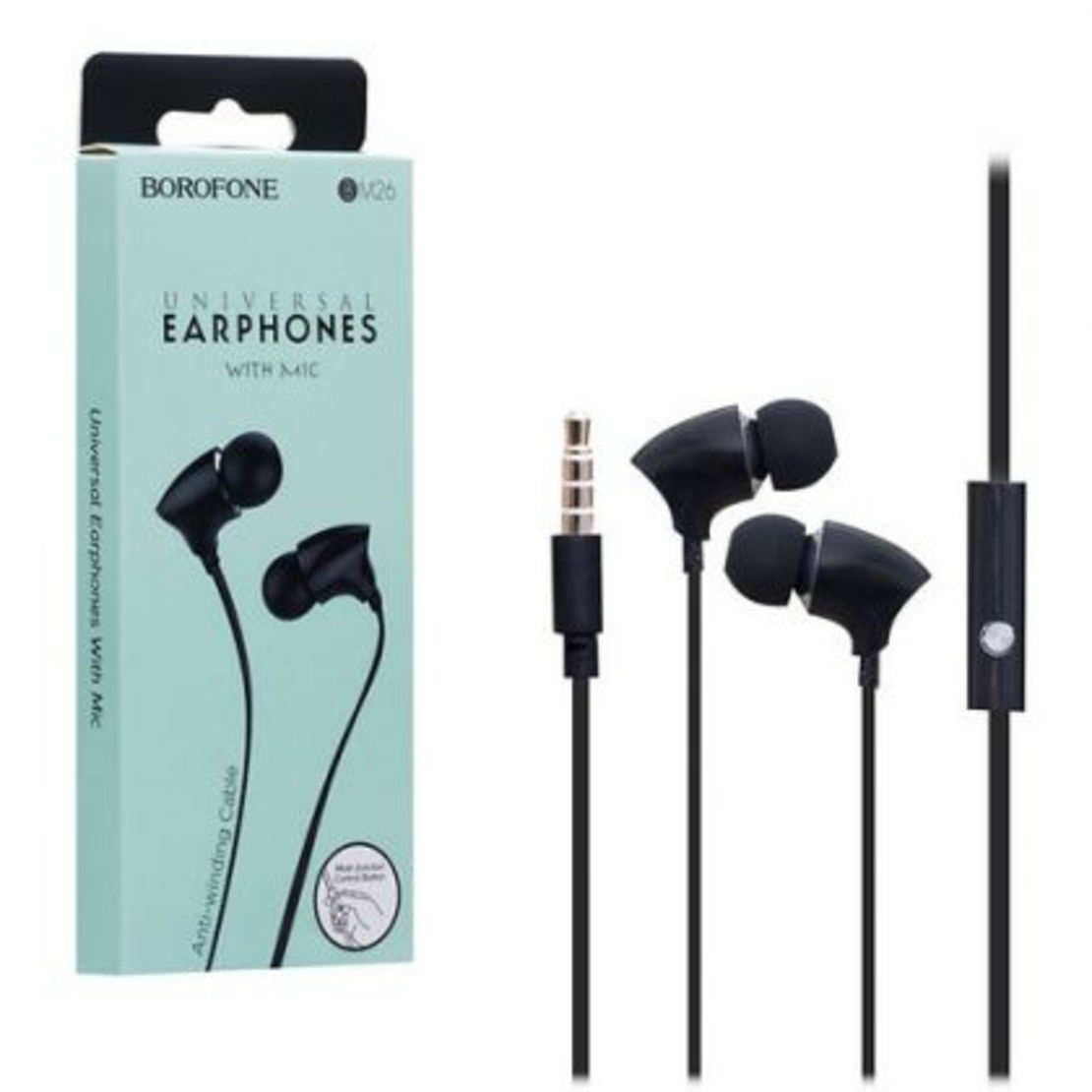 Аудио слушалки Borofone, Earphones BM26 Rhythm, Микрофон, Меки тапички, Черни