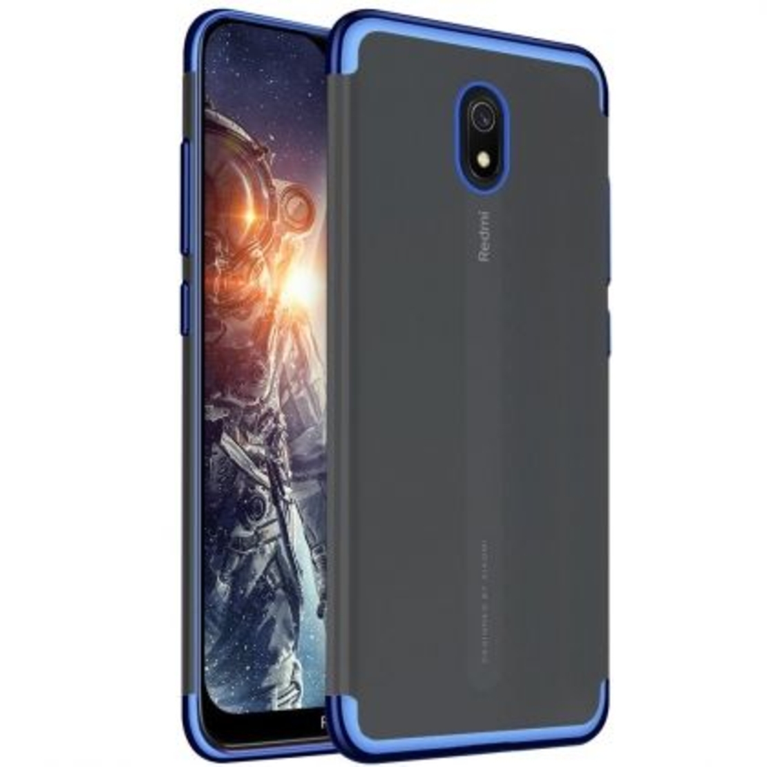 Силиконов прозрачен кейс New Electro за Xiaomi Redmi 8A, Синя гланцирана рамка, Прозрачен