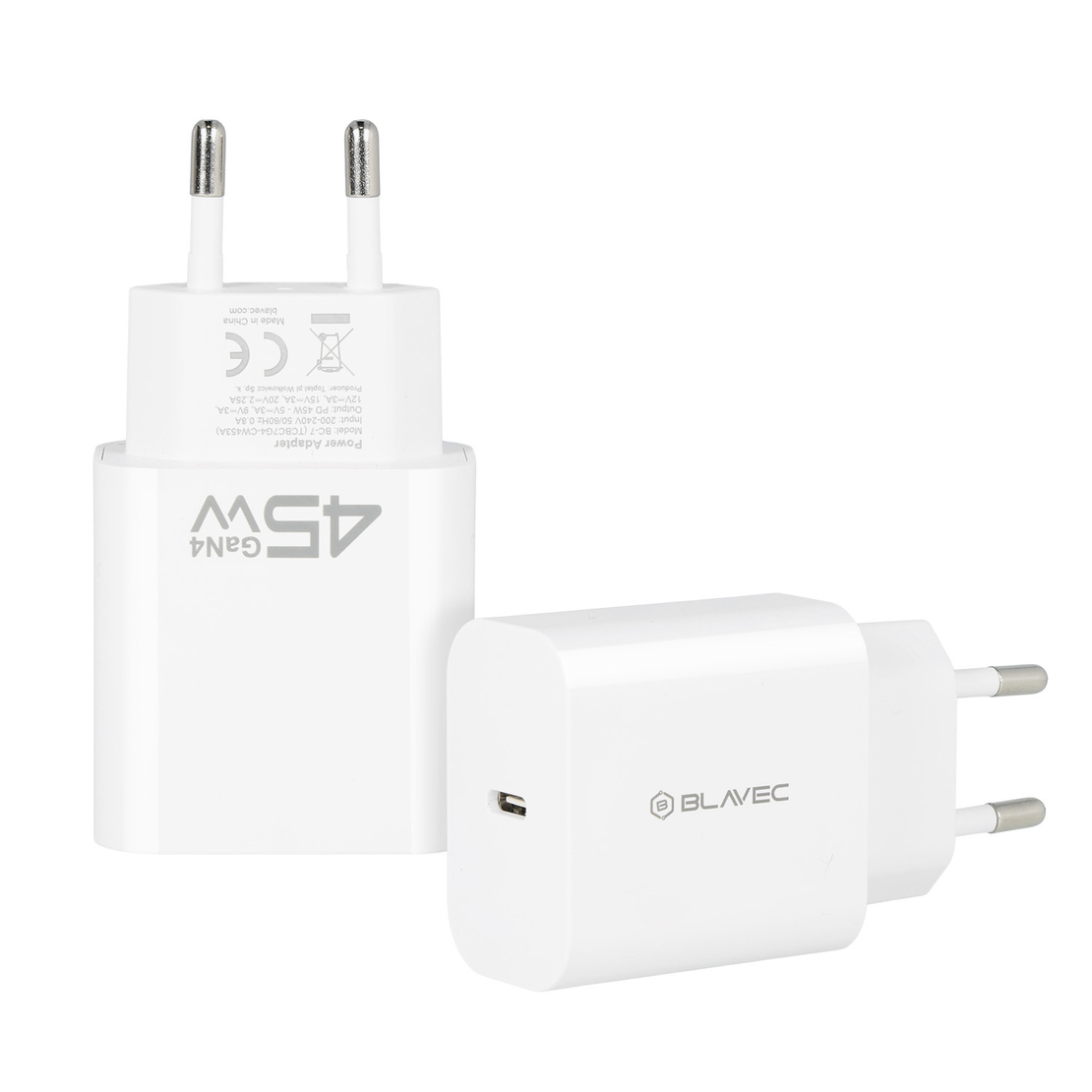 Зарядно адаптер Blavec, BC-7 GaN4, PD QC 45W 3A, Type-C, (TCBC7G4-CW453A), Бързо зареждане, Бяло