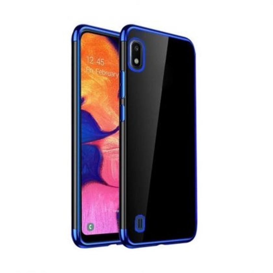 Силиконов прозрачен кейс New Electro за Samsung A105/M105 Galaxy A10/M10, Синя гланцирана рамка, Прозрачен