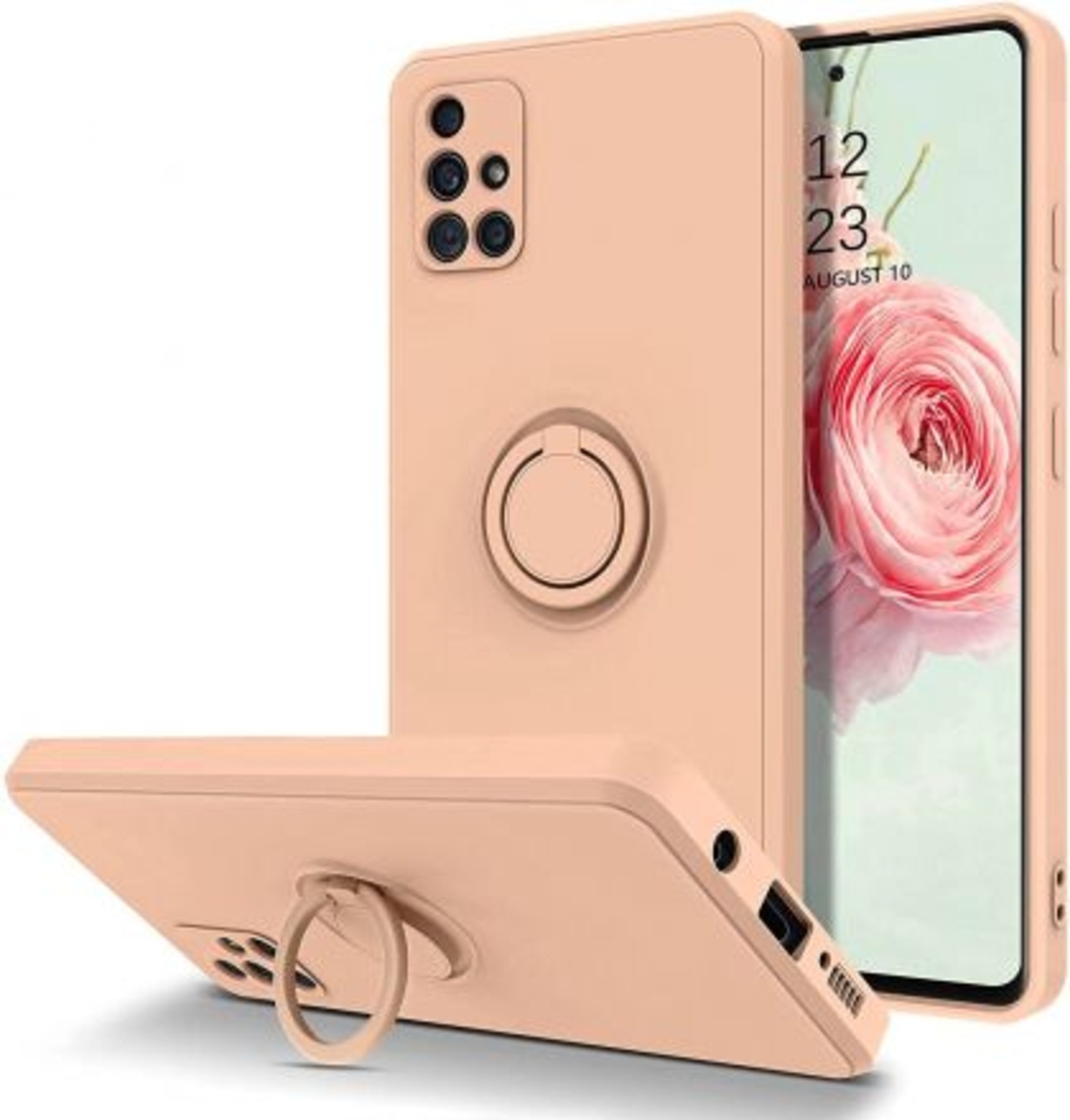 Кейс Vennus Silicone Ring за Samsung Galaxy A51, Метален ринг, Силиконова връзка за ръката, Бледо розов