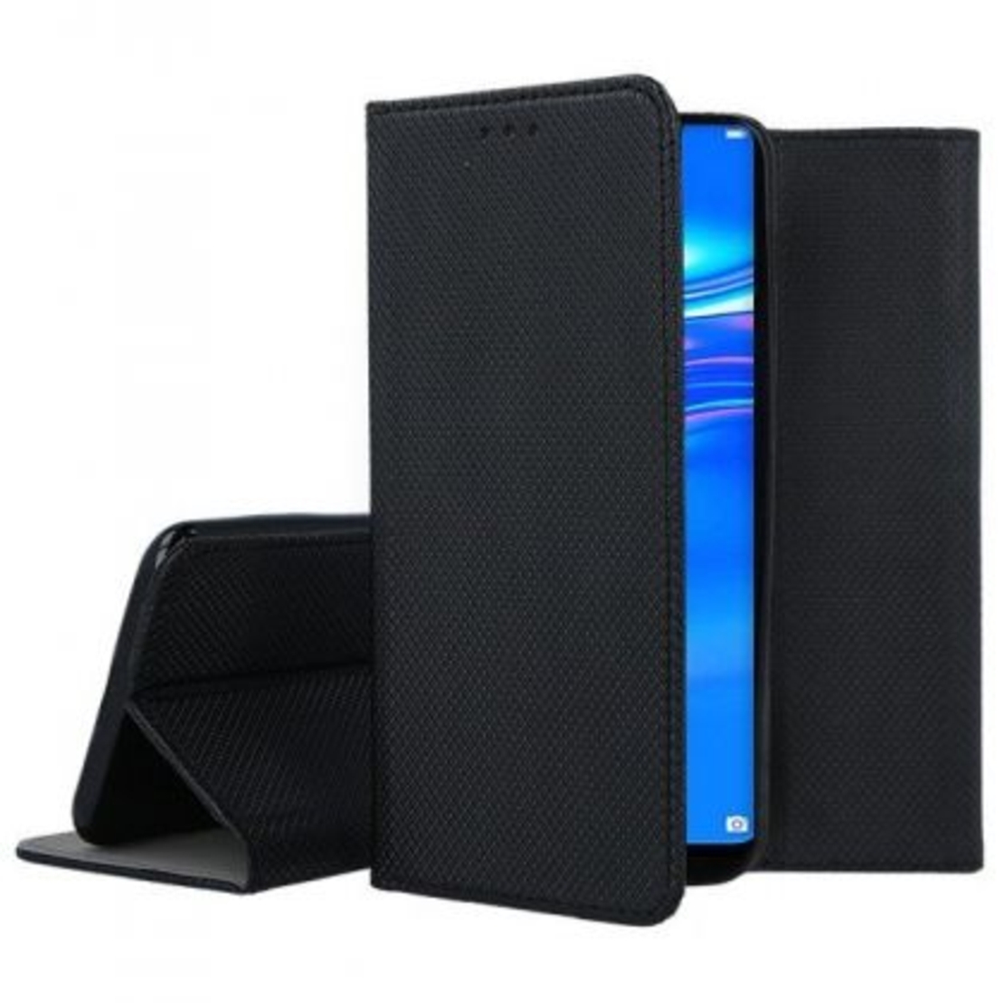Кожен калъф Flip Book Smart за Huawei Y7 2019, Черен