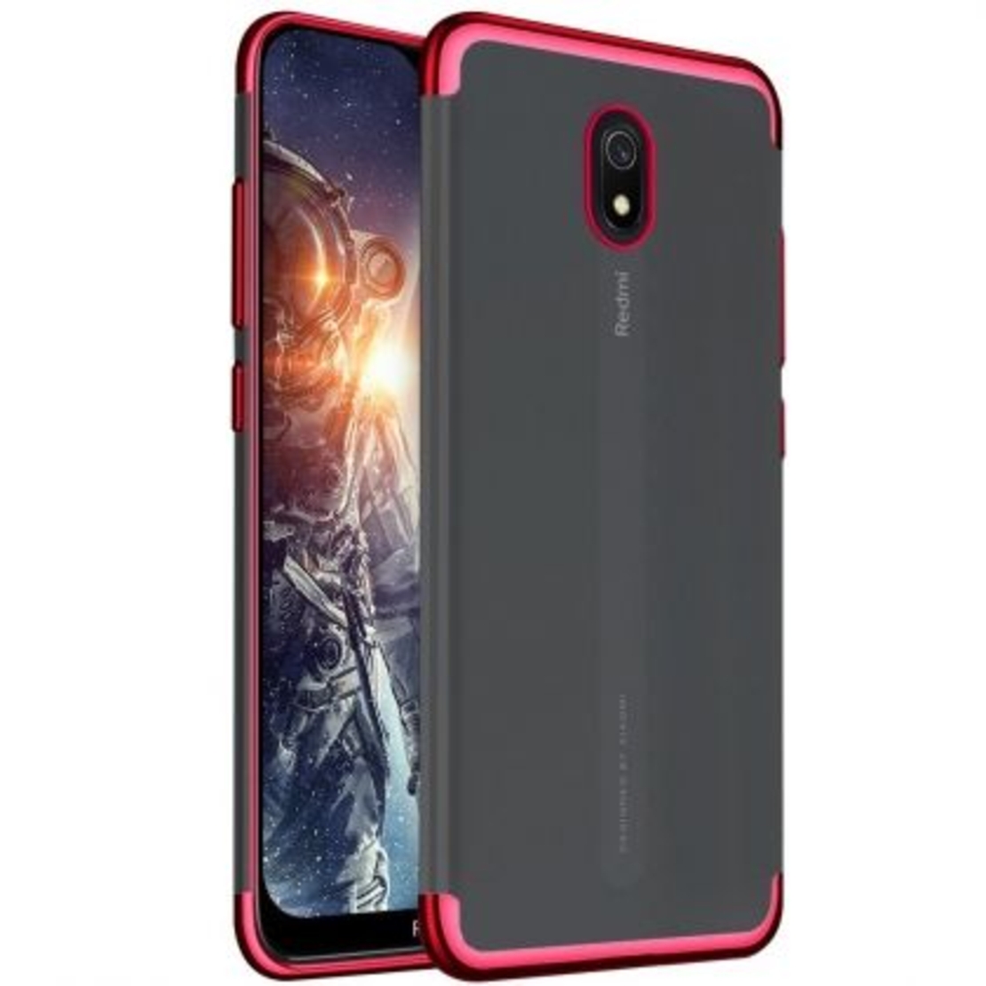 Силиконов прозрачен кейс New Electro за Xiaomi Redmi 8A, Червена гланцирана рамка, Прозрачен