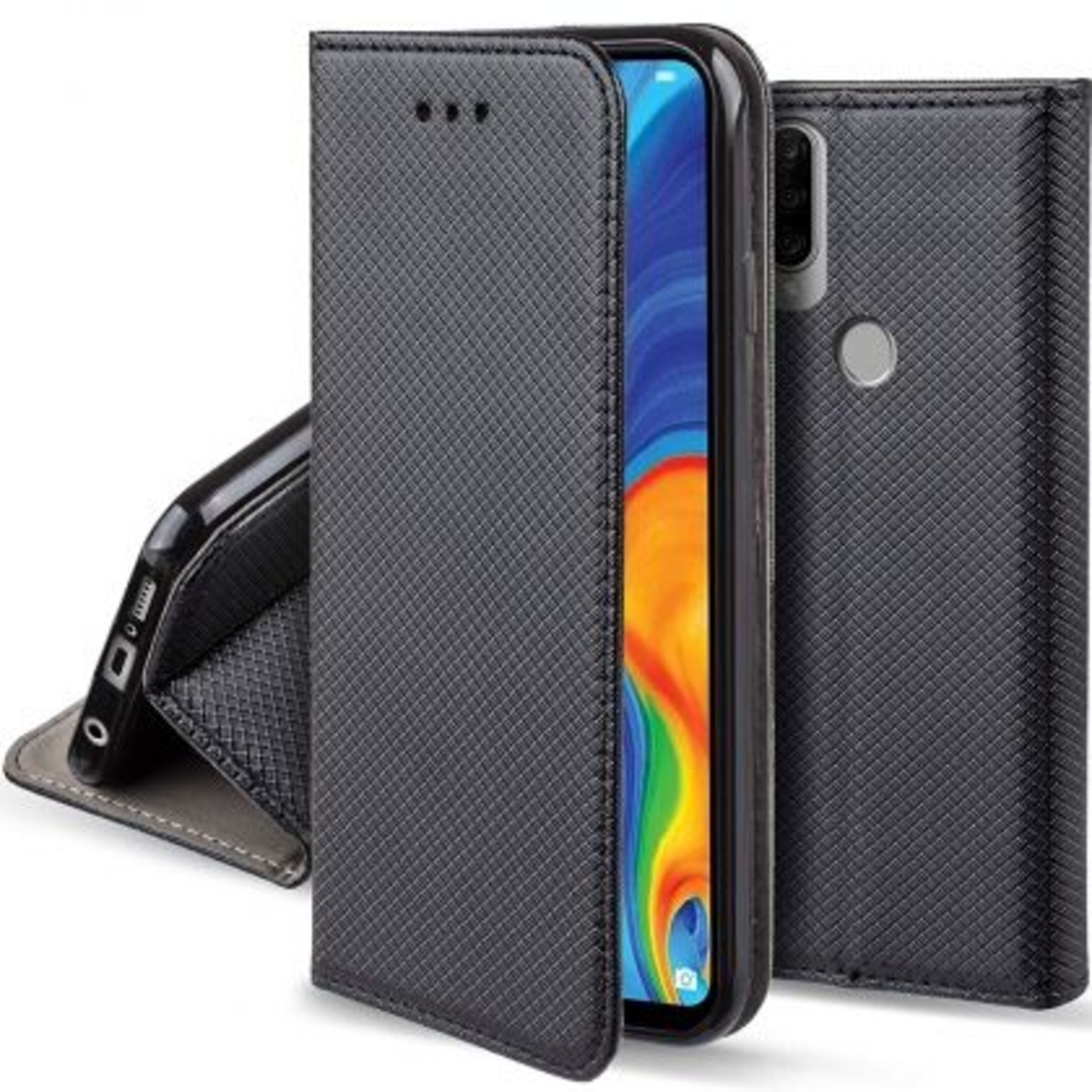 Кожен калъф Flip Book Smart за Huawei P30 Lite, Черен