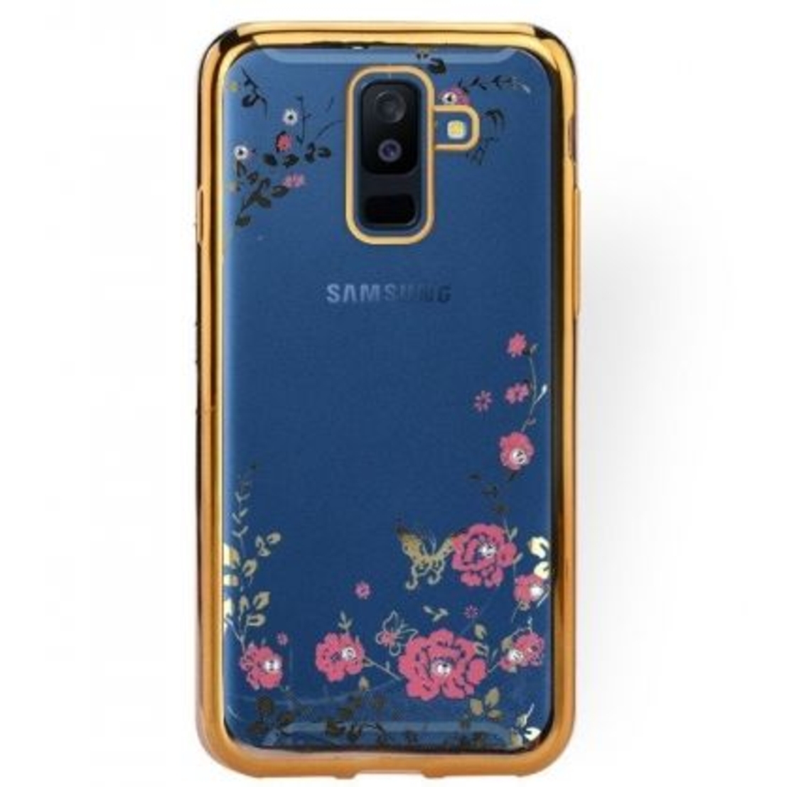 Луксозен гръб Flowers с камъни за Samsung A605 Galaxy A6 Plus 2018, Златен
