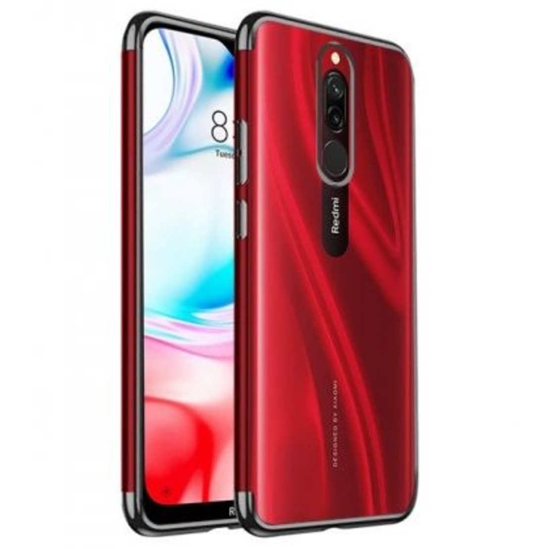 Силиконов прозрачен кейс New Electro за Xiaomi Redmi 8, Черна гланцирана рамка, Прозрачен
