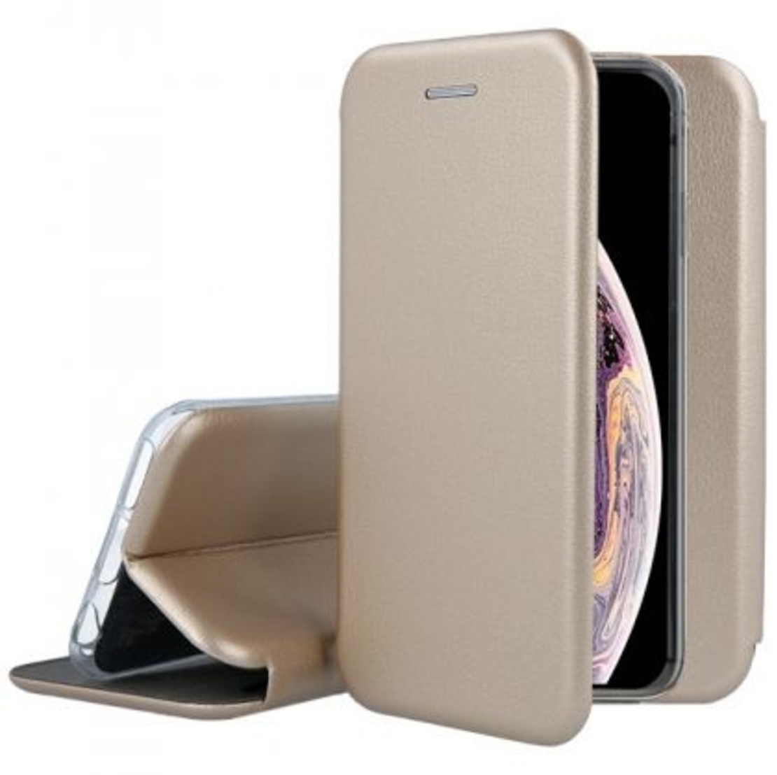 Луксозен кожен калъф Vennus Soft Book Prestige за IPhone X/XS, Златен