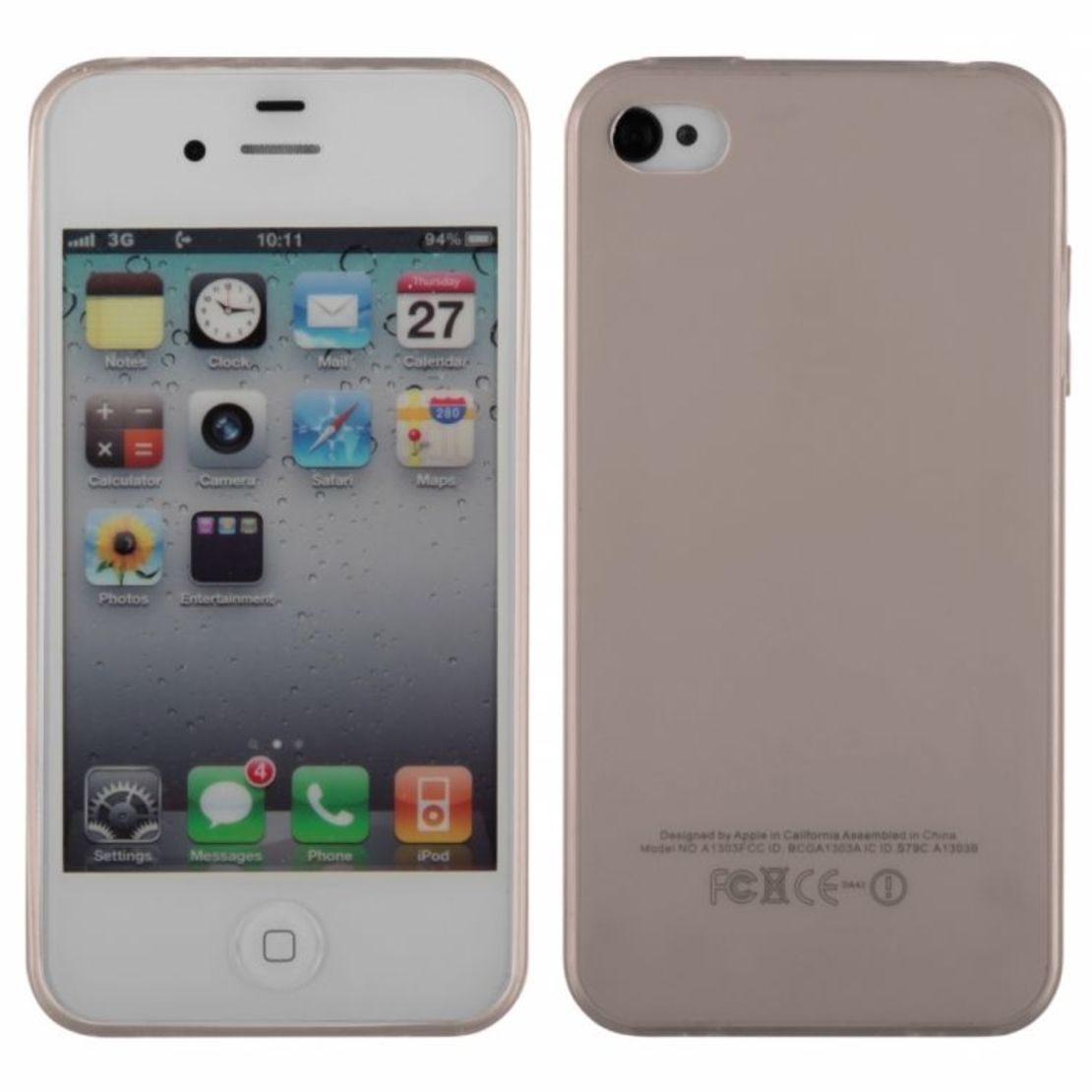 Ултра тънък силиконов гръб за IPhone 4/4S, Черен/Прозрачен