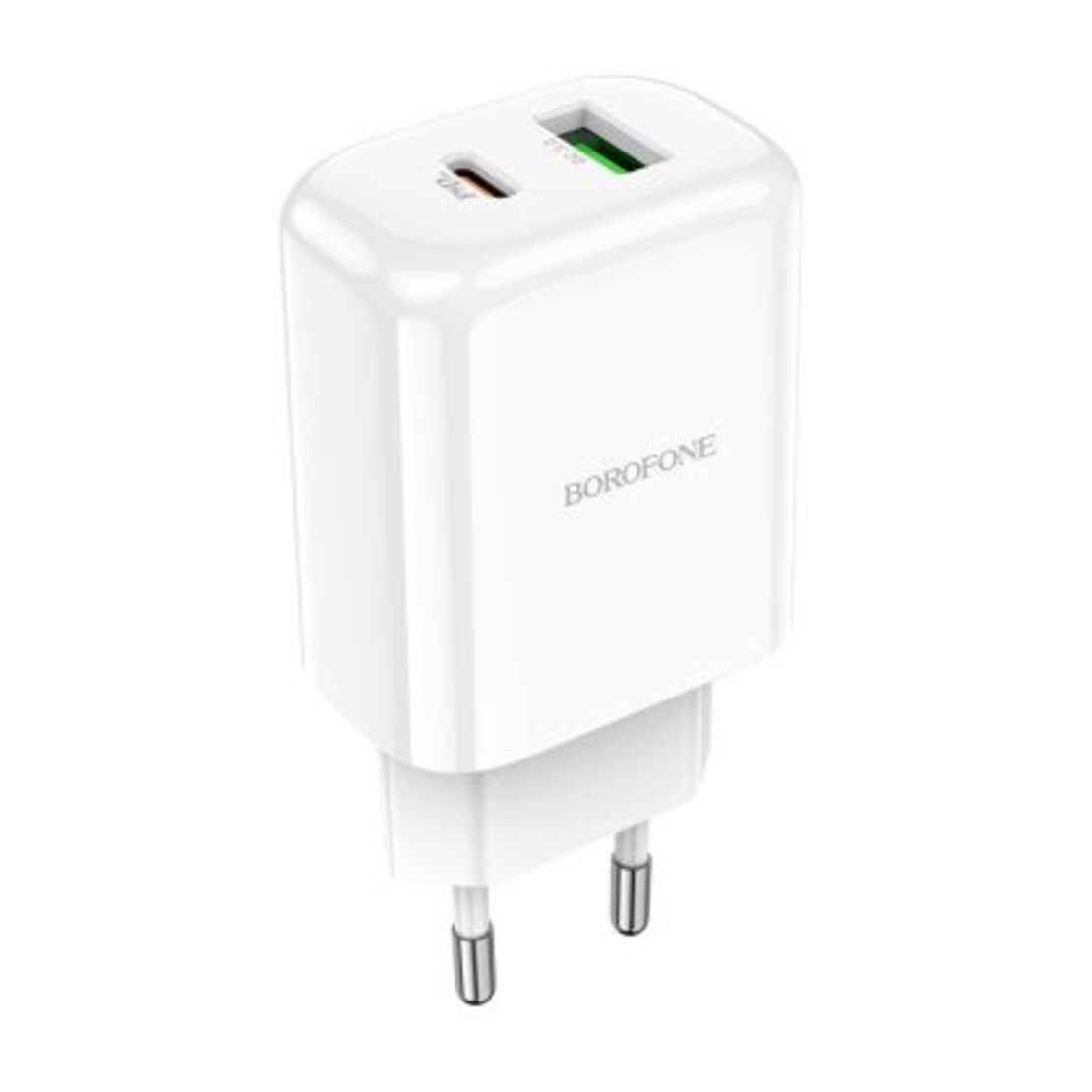 Зарядно адаптер Borofone, BN4 Potential, USB+Type C, QC3.0 PD2.0 20W, Бързо зареждане, Бяло