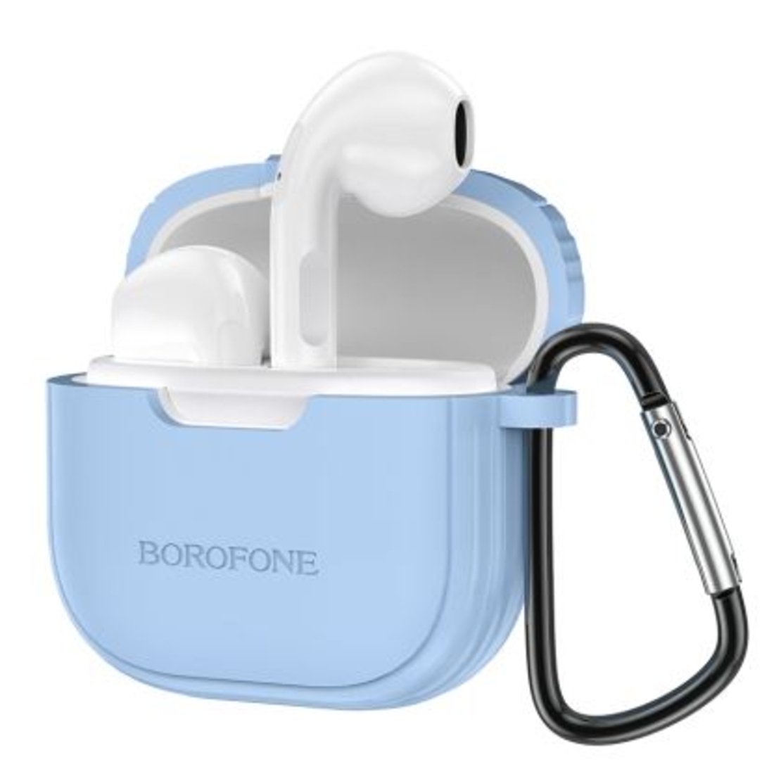 Слушалки Borofone, Bluetooth earphones TWS BW29, Charm+син силиконов кейс, Бели