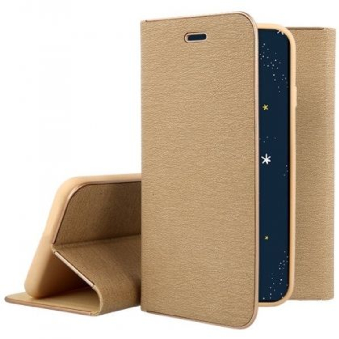 Калъф Flip Book Vennus с метална рамка за Huawei P30 Lite, Златен