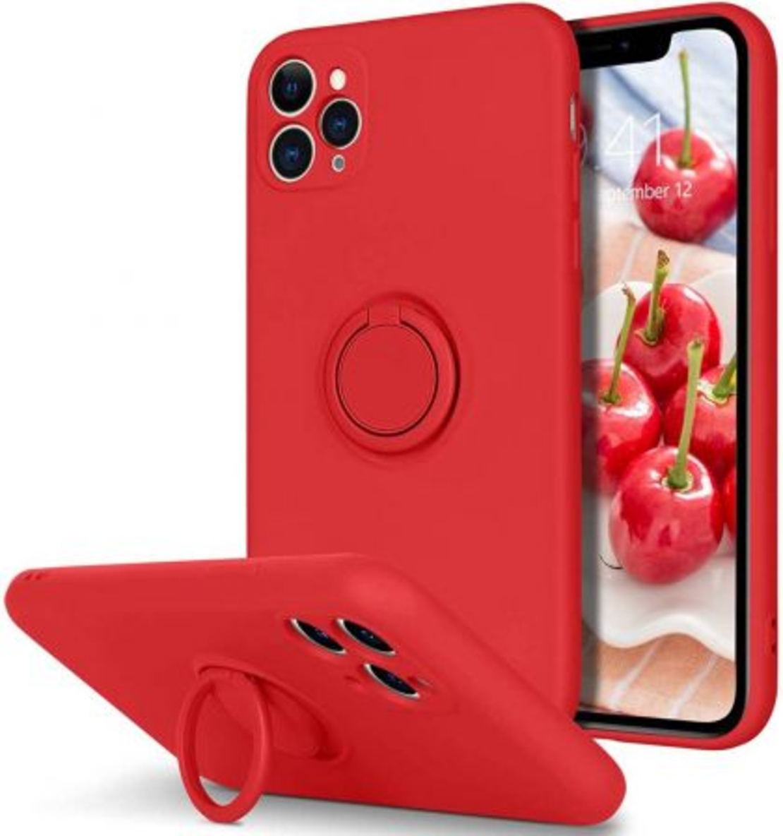 Кейс Vennus Silicone Ring за IPhone 11, Метален ринг, Защита около камерата, Червен