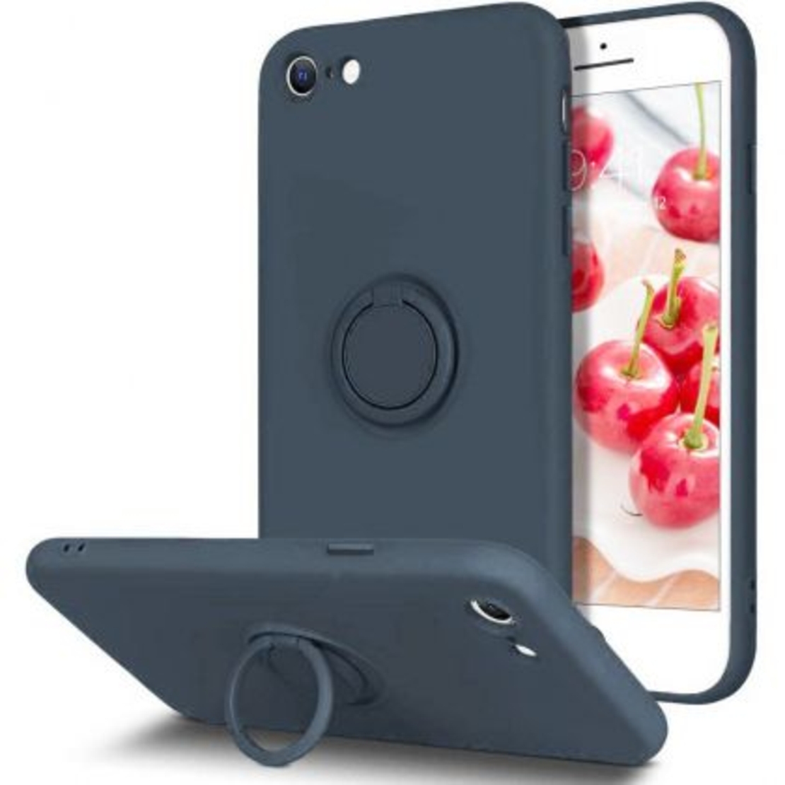 Кейс Vennus Silicone Ring за IPhone 7/8/SE 2020/SE 2022, Метален ринг, Защита около камерата, Син