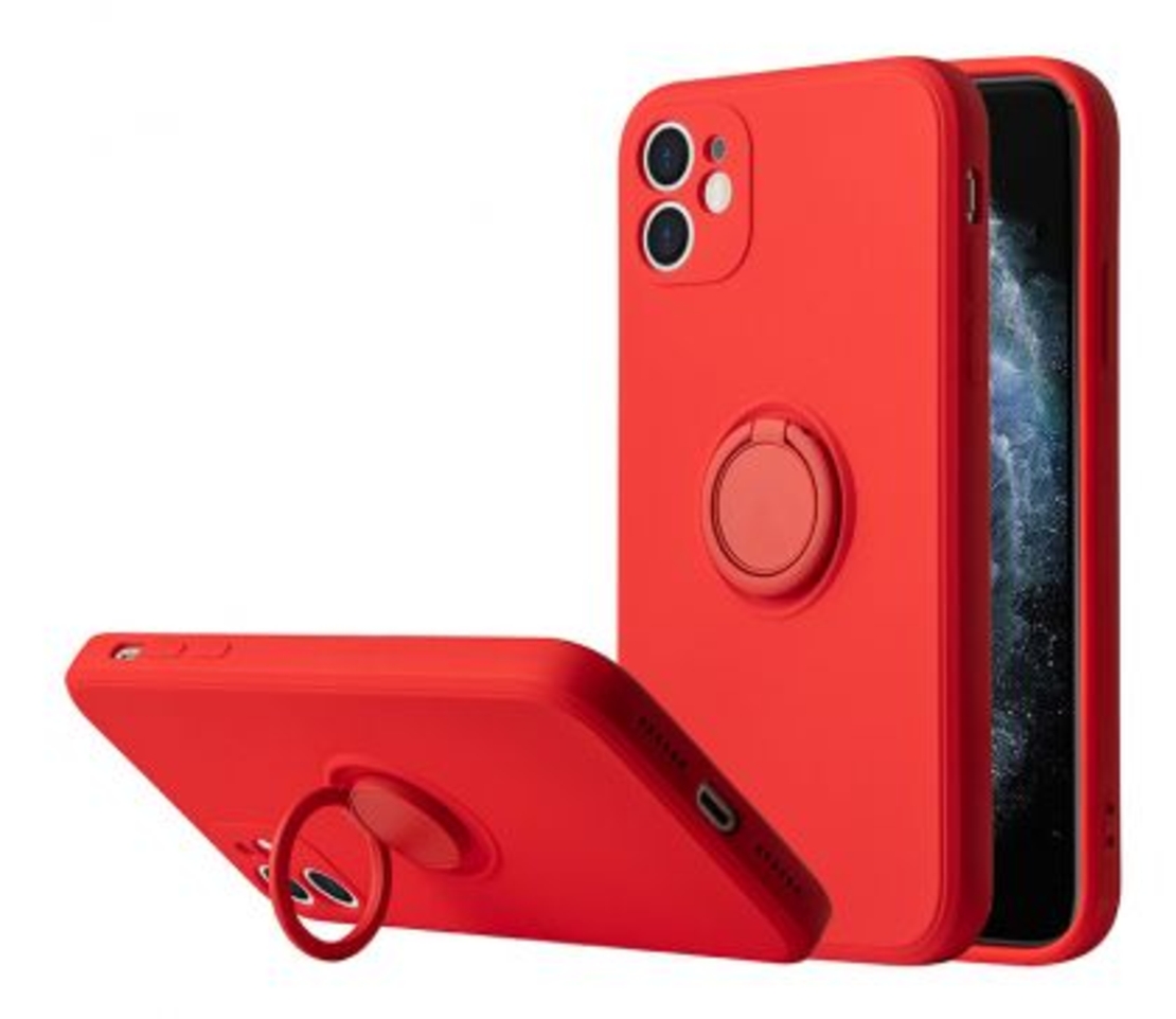 Кейс Vennus Silicone Ring за IPhone 13 Mini, Метален ринг, Защита около камерата, Червен