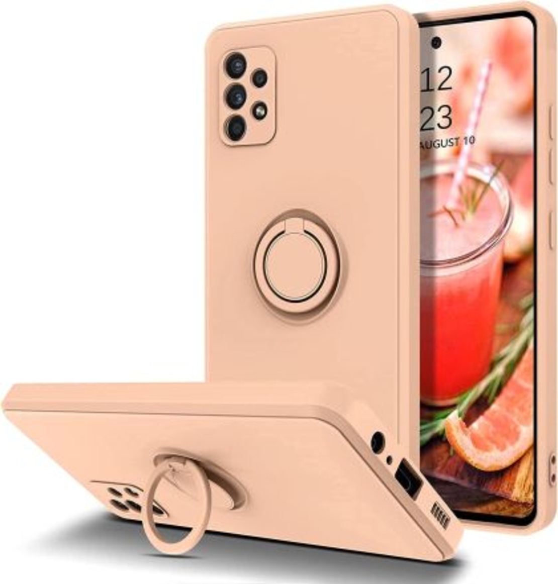 Кейс Vennus Silicone Ring, за Samsung Galaxy A52/A52S 4G/5G, Метален ринг, Защита около камерата, Светло розов