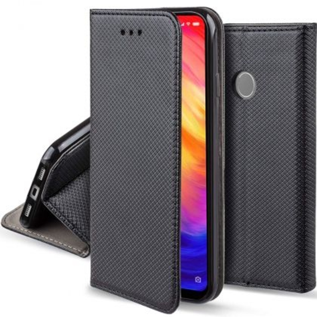 Кожен калъф Flip Book Smart за Xiaomi Redmi Note 7/Note 7 Pro, Черен